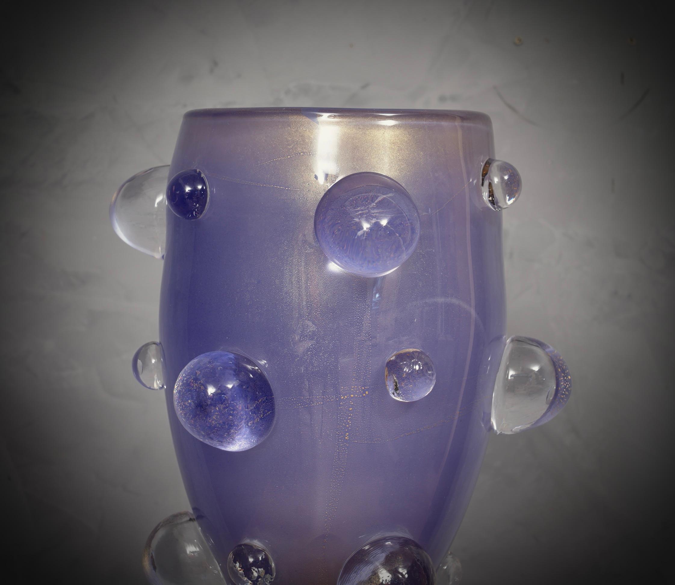 Mid-Century Modern Barovier & Toso Murano Blown Glass Periwinkle Color Midcentury Table Lamp, 1950