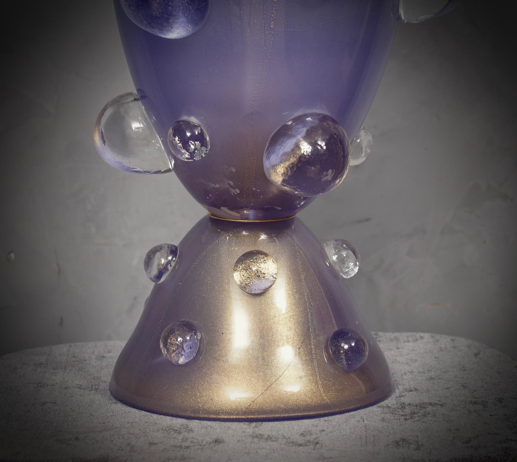 Italian Barovier & Toso Murano Blown Glass Periwinkle Color Midcentury Table Lamp, 1950