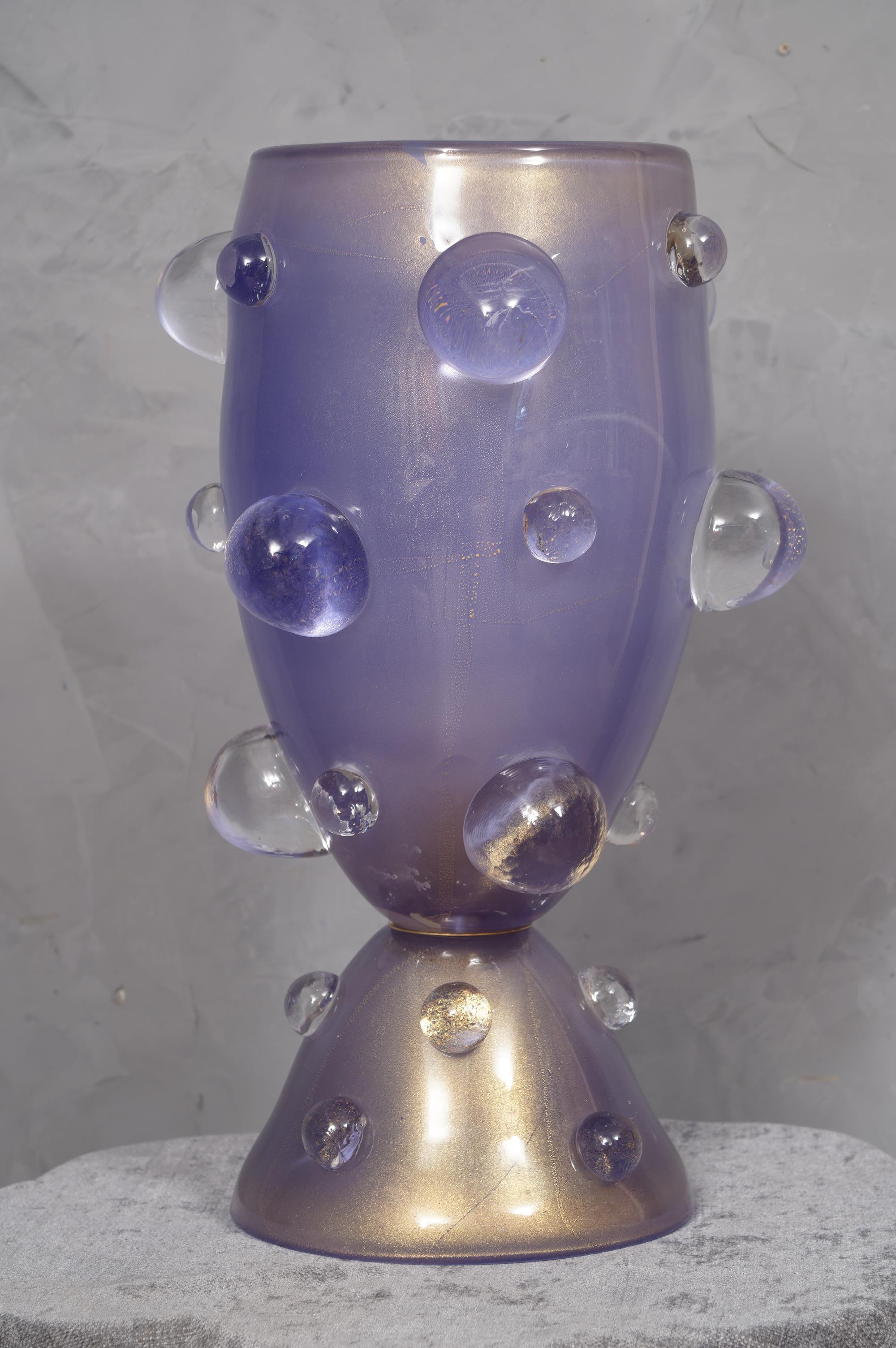 Italian Barovier & Toso Murano Blown Glass Periwinkle Color Midcentury Table Lamp, 1950 For Sale