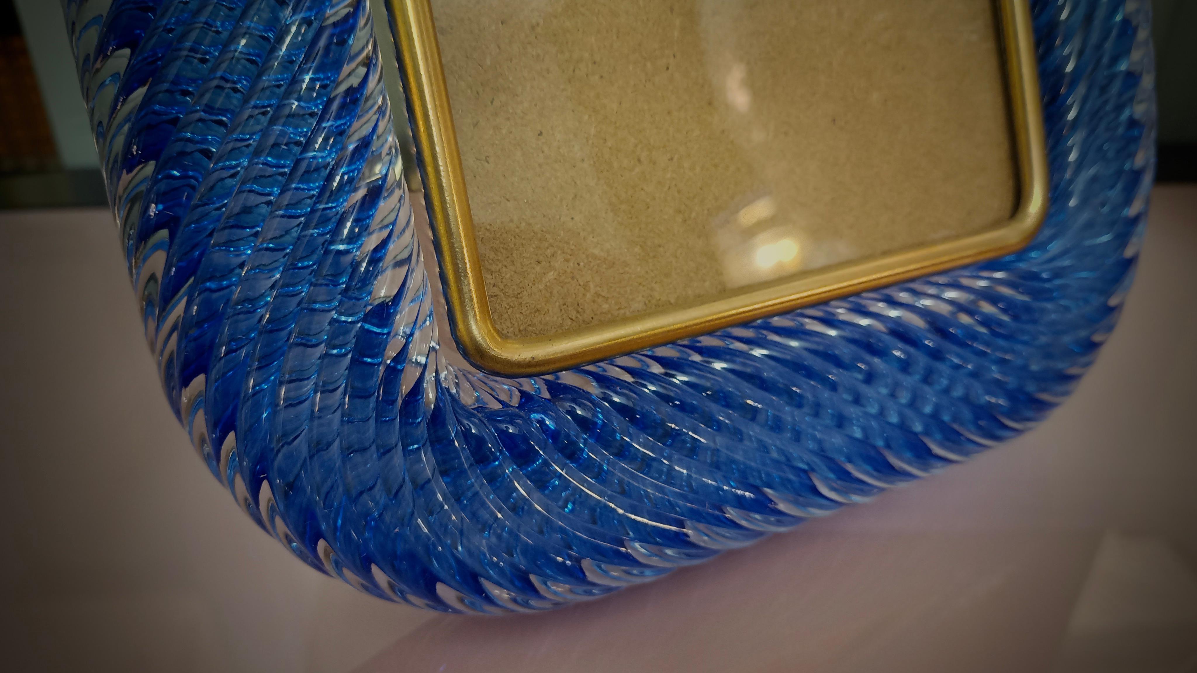Barovier Toso Murano Blau Farbe Kunstglas Midcentury Bilderrahmen, 1990 im Zustand „Gut“ in Rome, IT