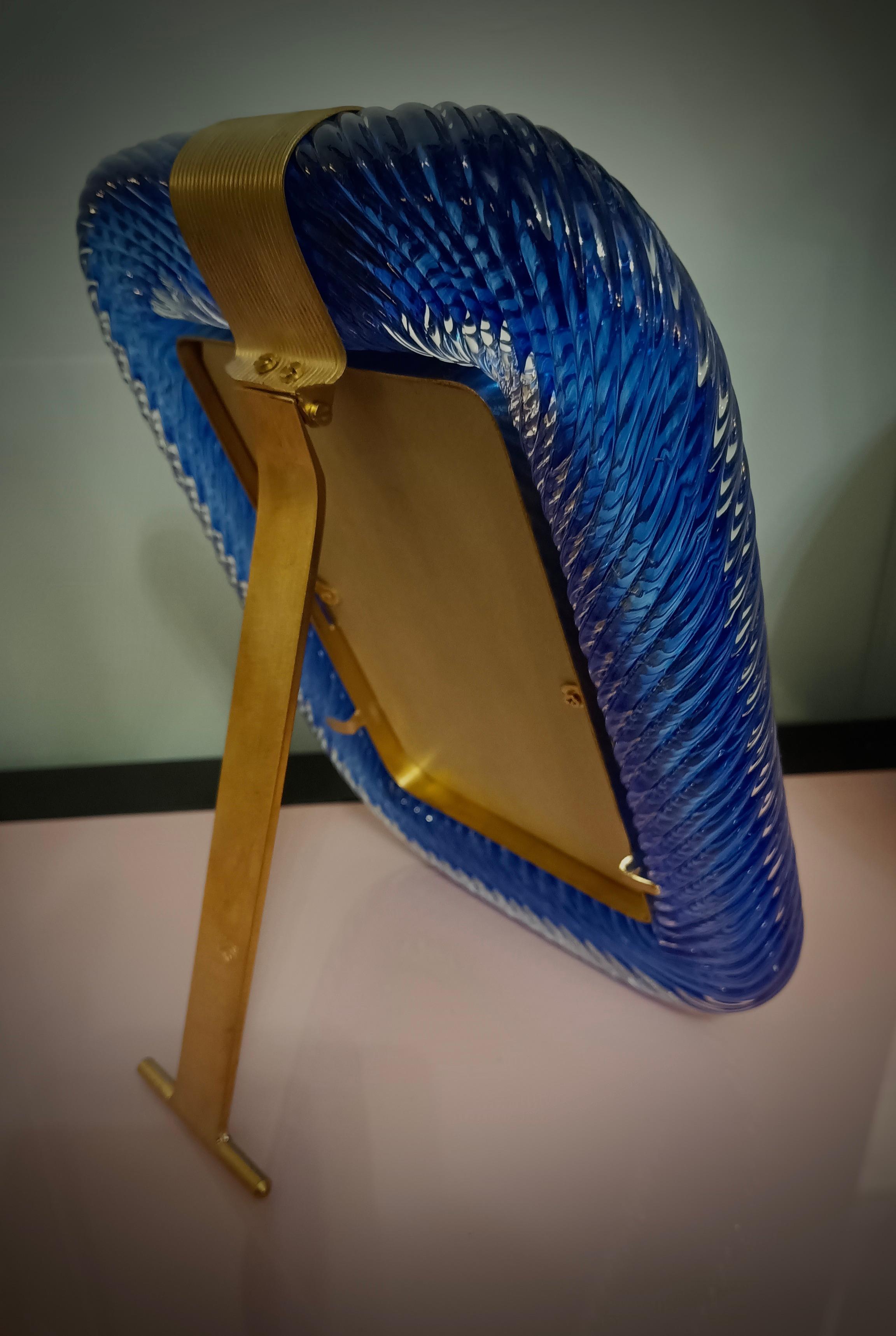 Barovier Toso Murano Blau Farbe Kunstglas Midcentury Bilderrahmen, 1990 (Ende des 20. Jahrhunderts)