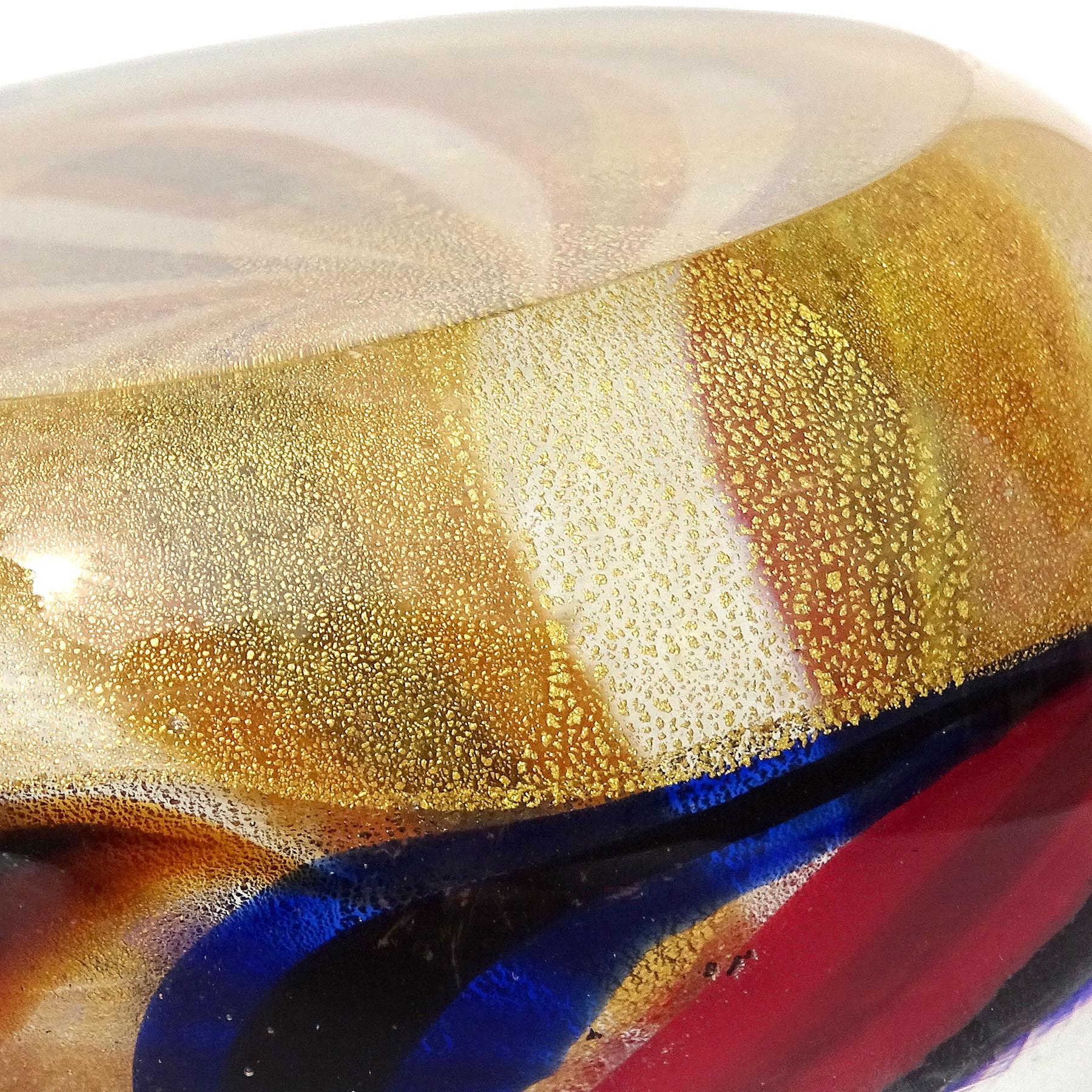 Barovier Toso Murano Blue Orange Red Gold Flecks Italian Art Glass Paperweight In Good Condition For Sale In Kissimmee, FL