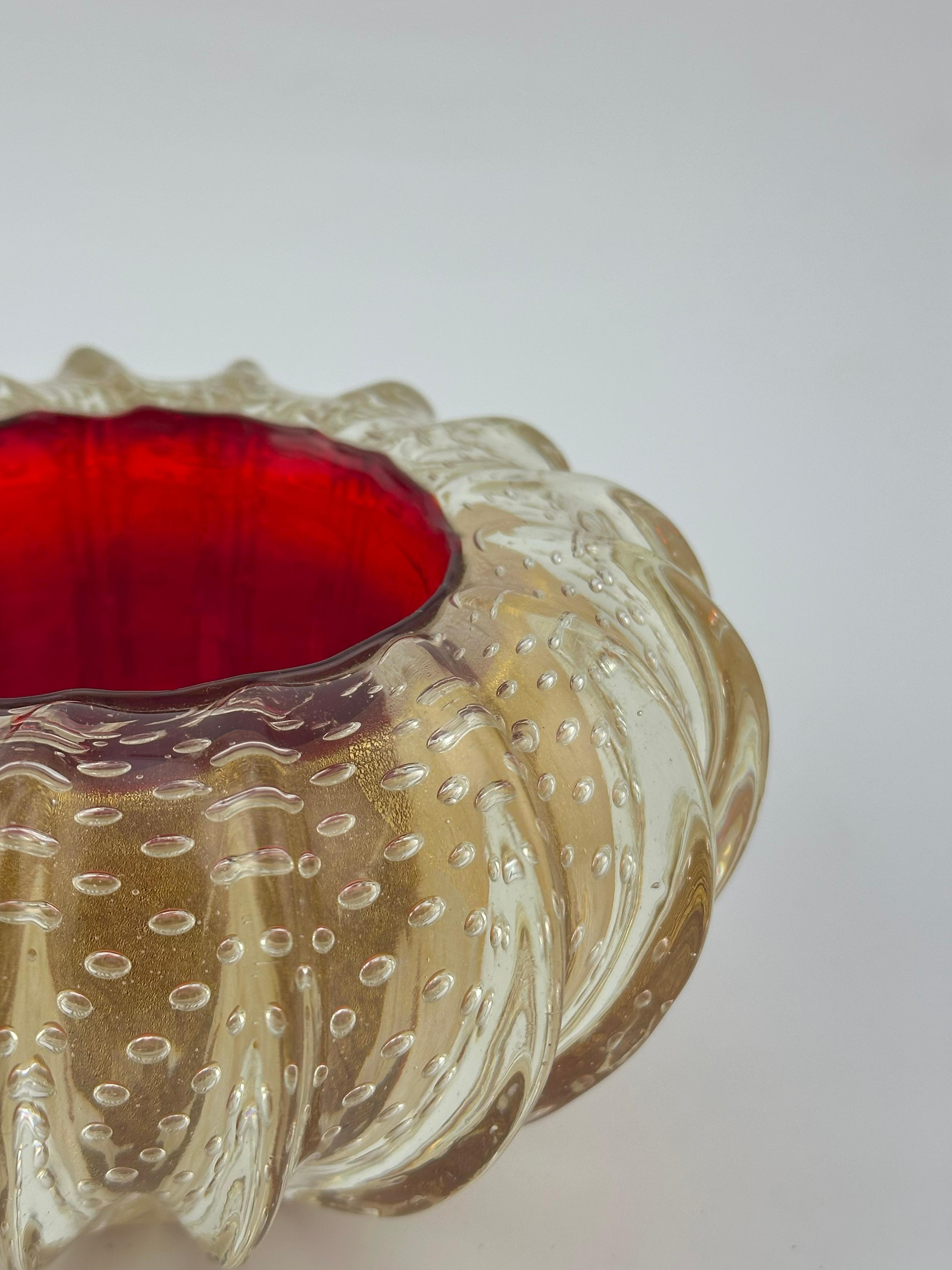 italien Barovier&Toso Coupe en verre Murano Bullicante en rouge et or, Italie, vers les années 1980 en vente