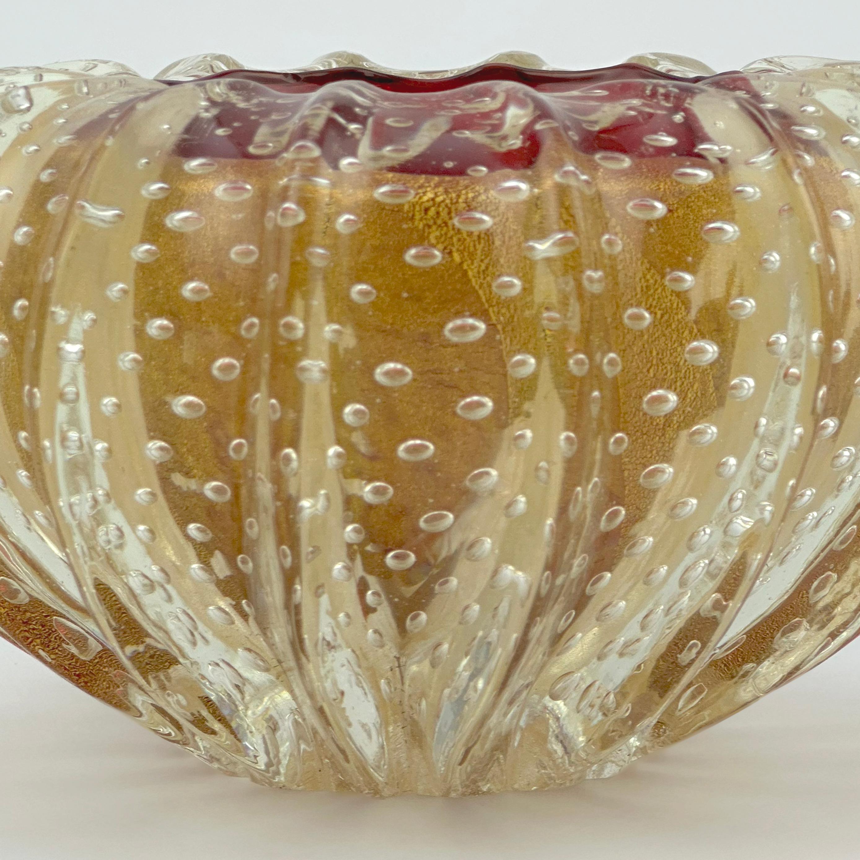 Barovier&Toso Coupe en verre Murano Bullicante en rouge et or, Italie, vers les années 1980 en vente 1