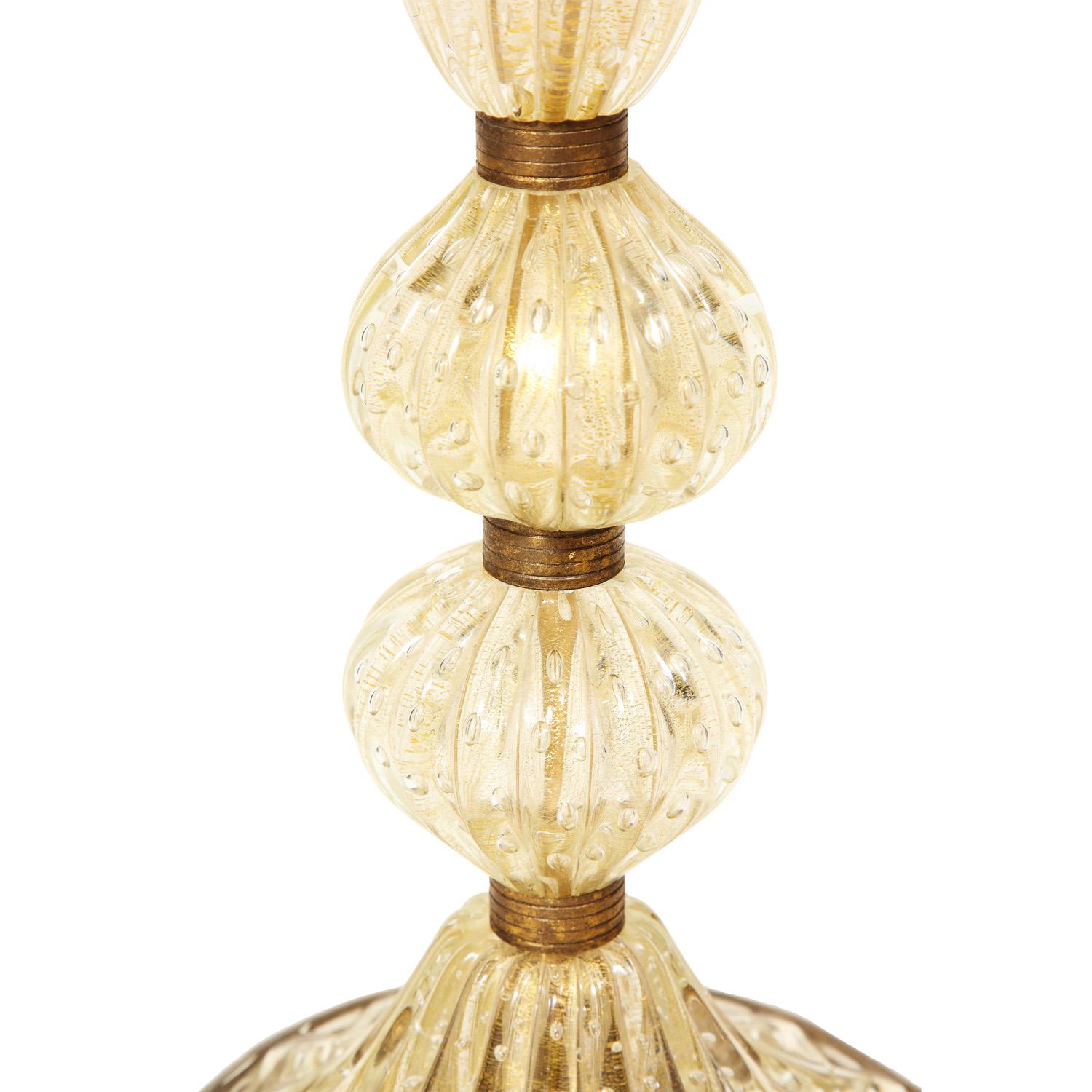 Hand-Crafted Barovier & Toso Murano Bullicante Glass Table Lamp with Avventurina, 1950s For Sale