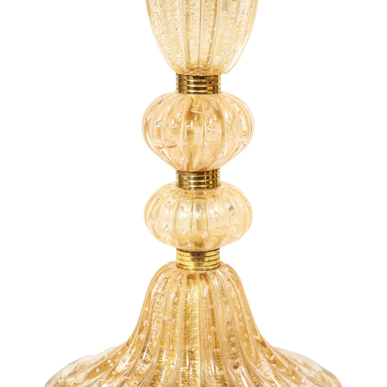 Fait main Barovier&Toso Lampe de table en verre Murano Bullicante avec Avventurina, années 1950 en vente