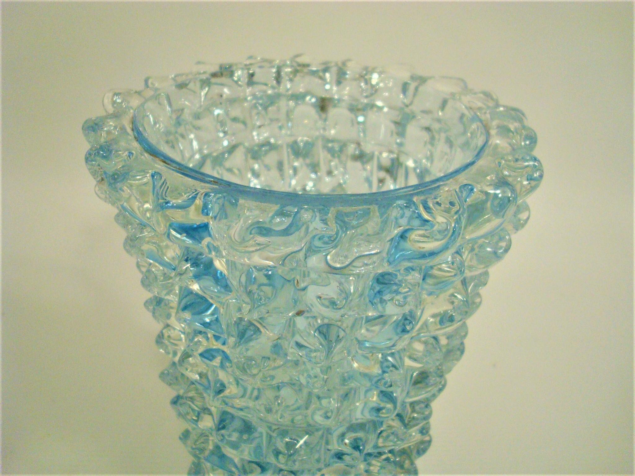 Barovier & Toso Murano Clear and Light Blue ¨Rostrato¨ Glass Vase, Italy, 1950´s In Good Condition For Sale In Buenos Aires, Olivos