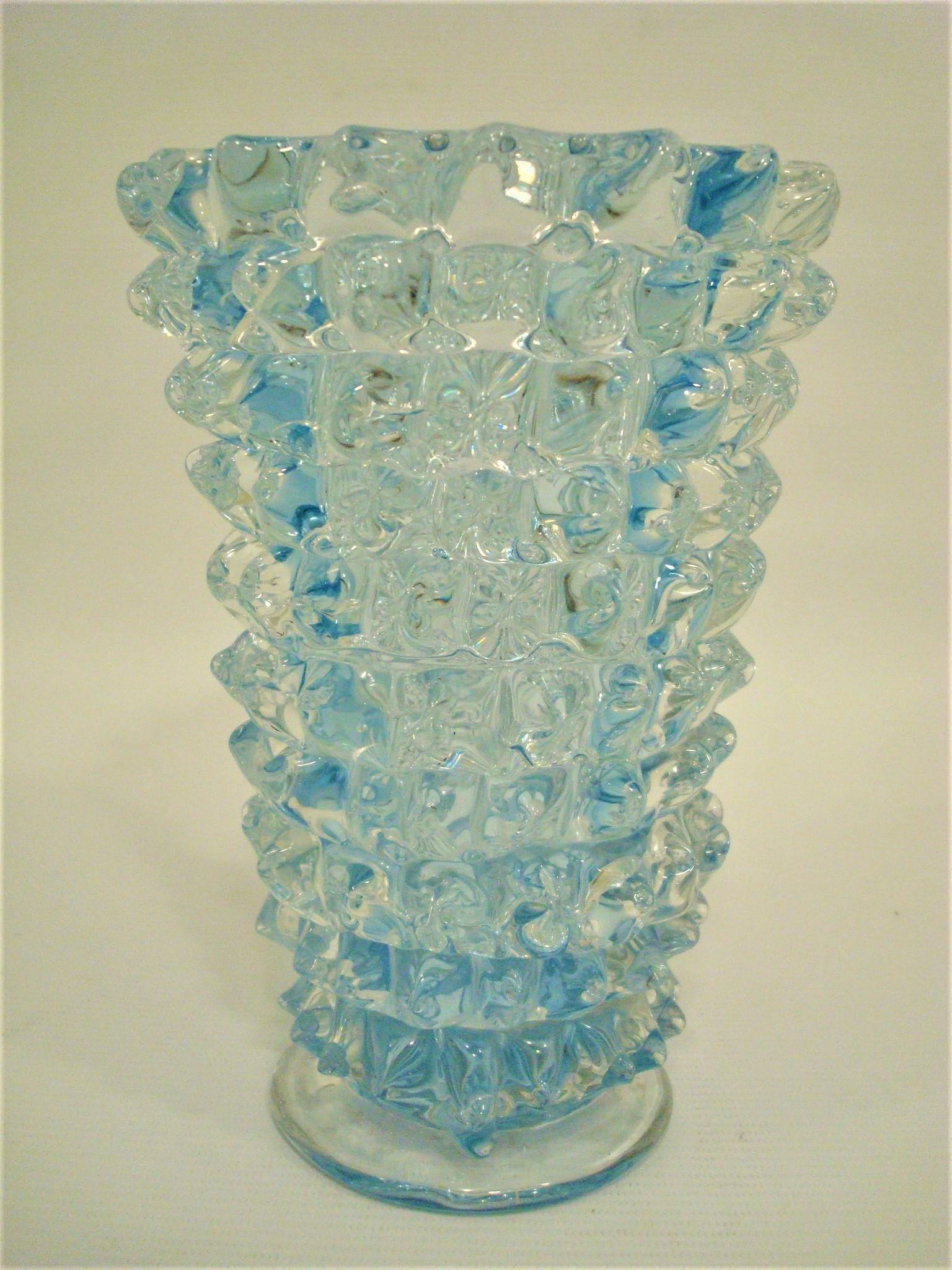 Barovier & Toso Murano Vase aus klarem und hellblauem ¨Rostrato¨ Glas, Italien, 1950er Jahre (20. Jahrhundert) im Angebot