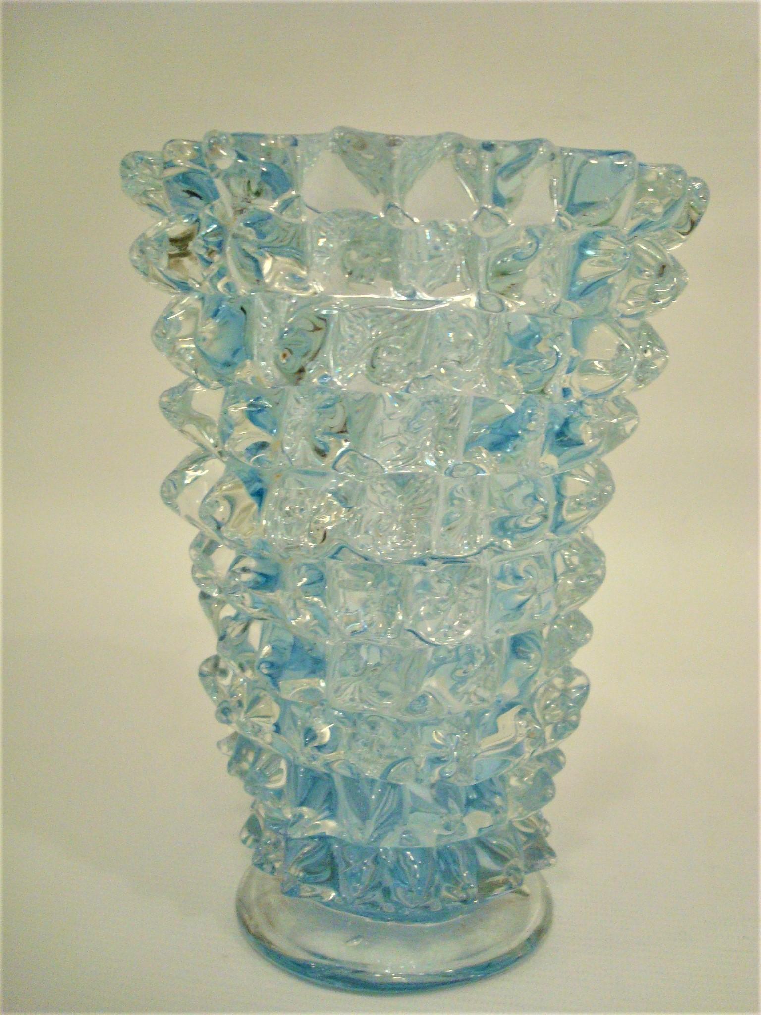 Barovier & Toso Murano Clear and Light Blue ¨Rostrato¨ Glass Vase, Italy, 1950´s For Sale 1