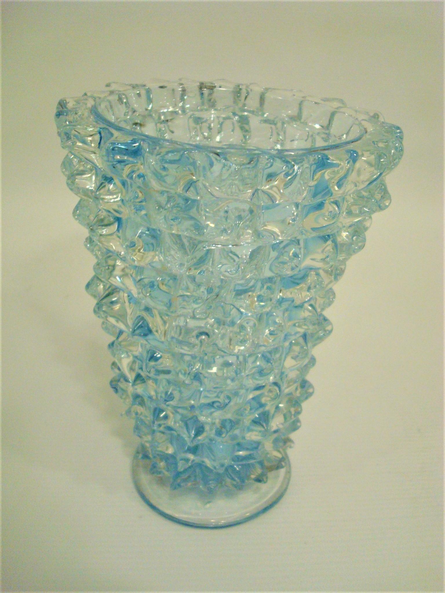 Vase en verre Murano transparent et bleu clair ¨Rostrato¨, Italie, I.S.A., 1950 en vente 2