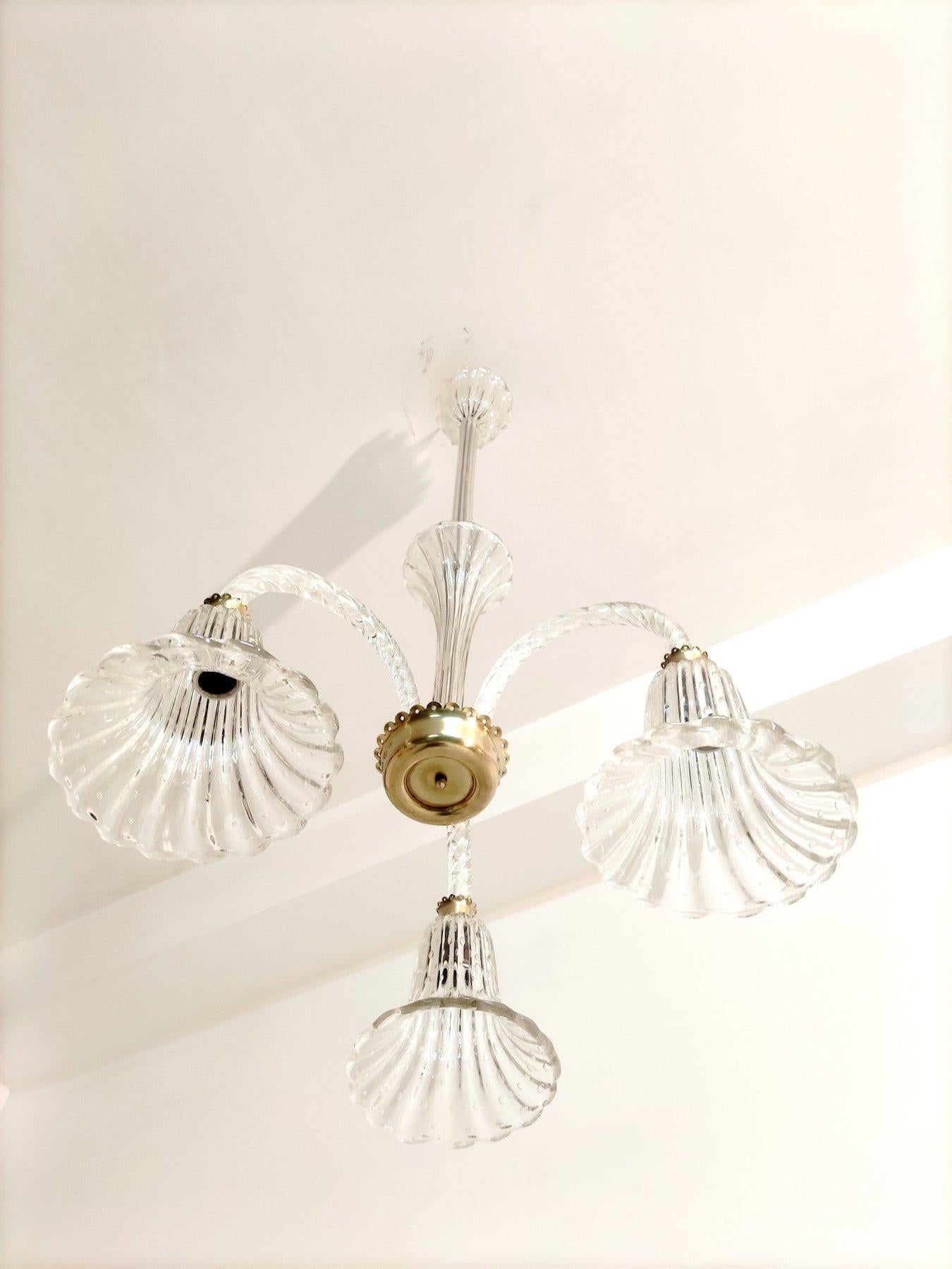 Barovier & Toso Murano Klarglas-Kronleuchter, Italien 1950er Jahre (Art déco) im Angebot