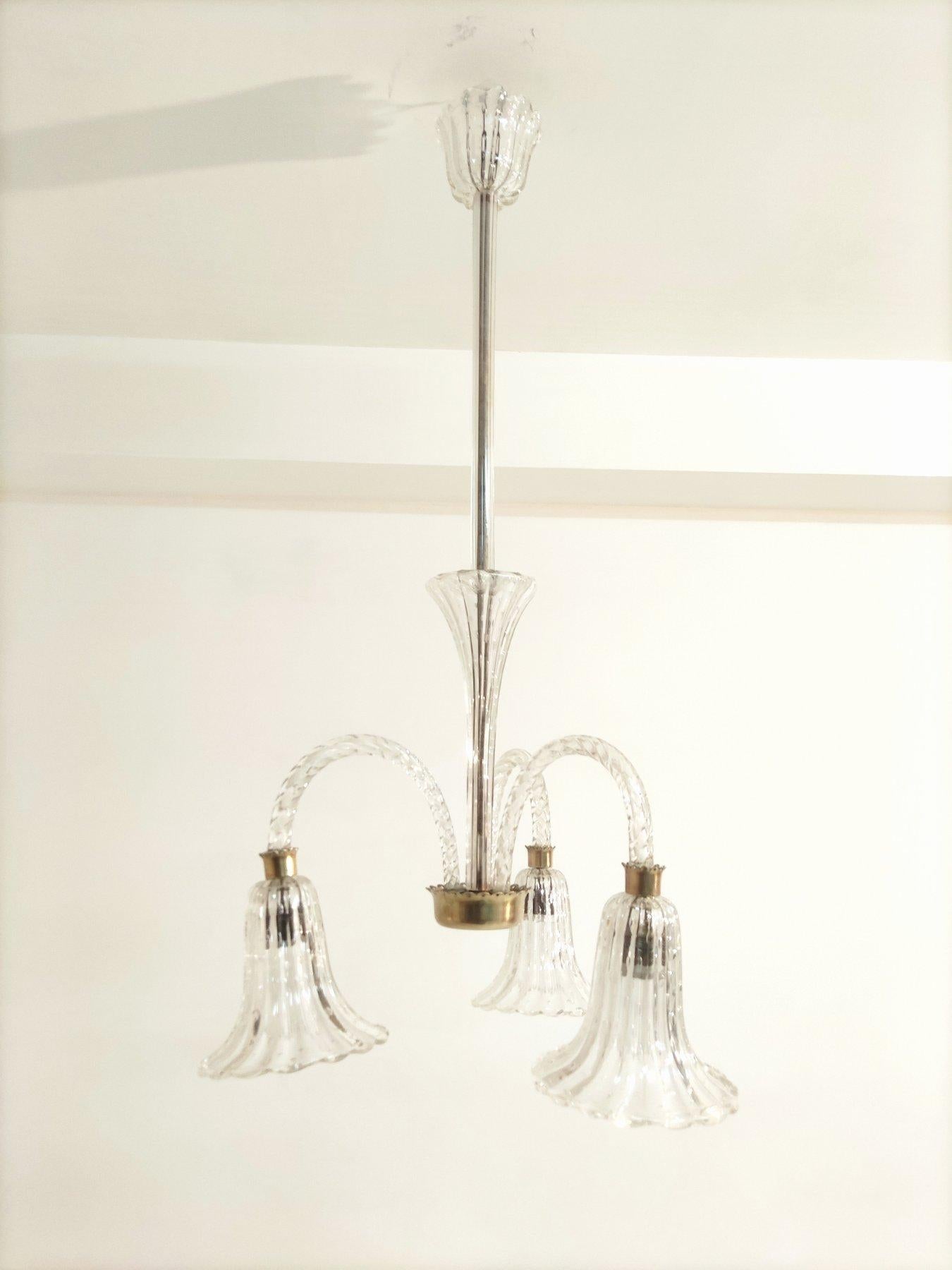 Barovier & Toso Murano Klarglas-Kronleuchter, Italien 1950er Jahre (Italienisch) im Angebot