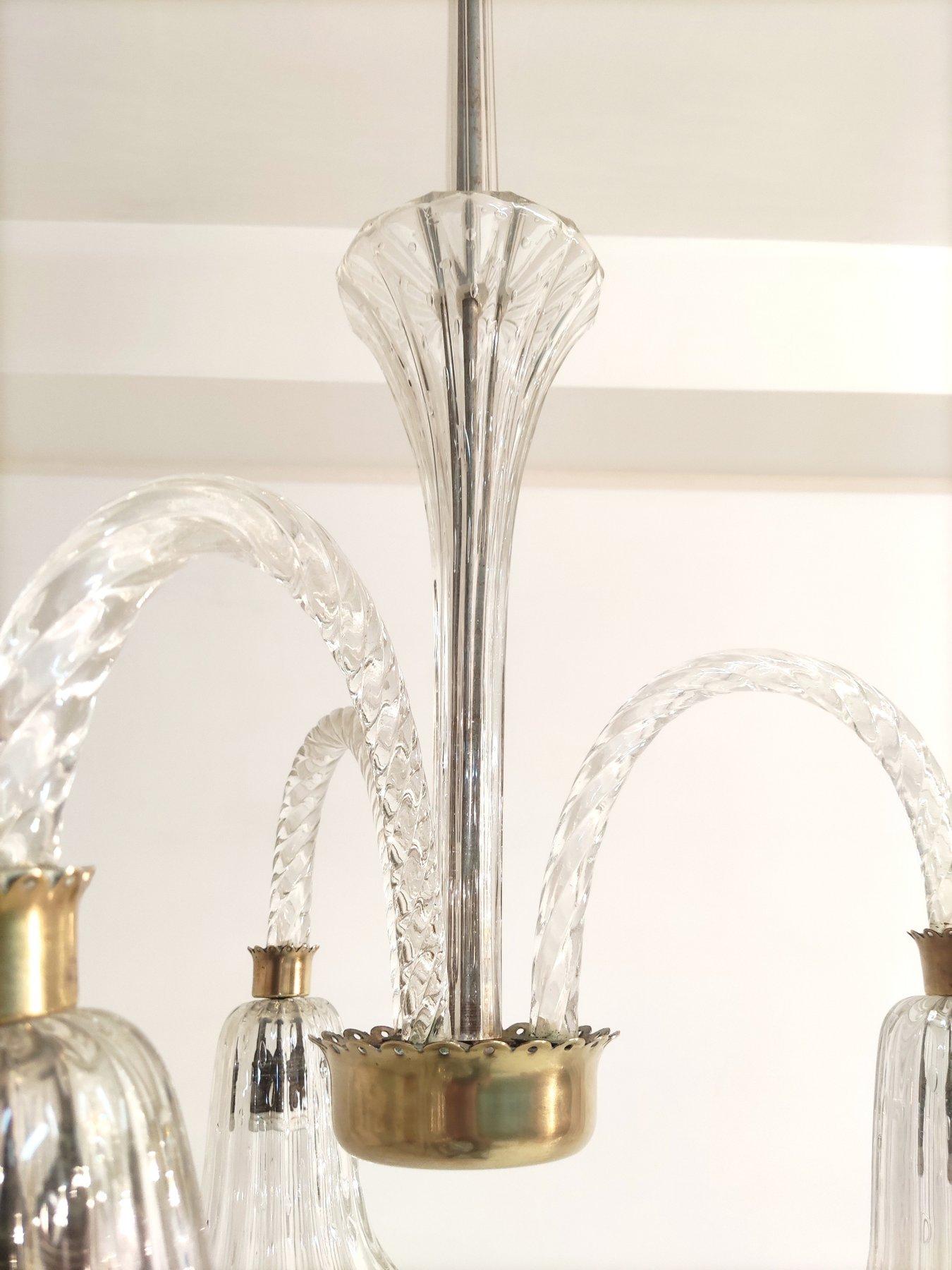 Barovier & Toso Murano Klarglas-Kronleuchter, Italien 1950er Jahre im Zustand „Gut“ im Angebot in Frankfurt am Main, DE