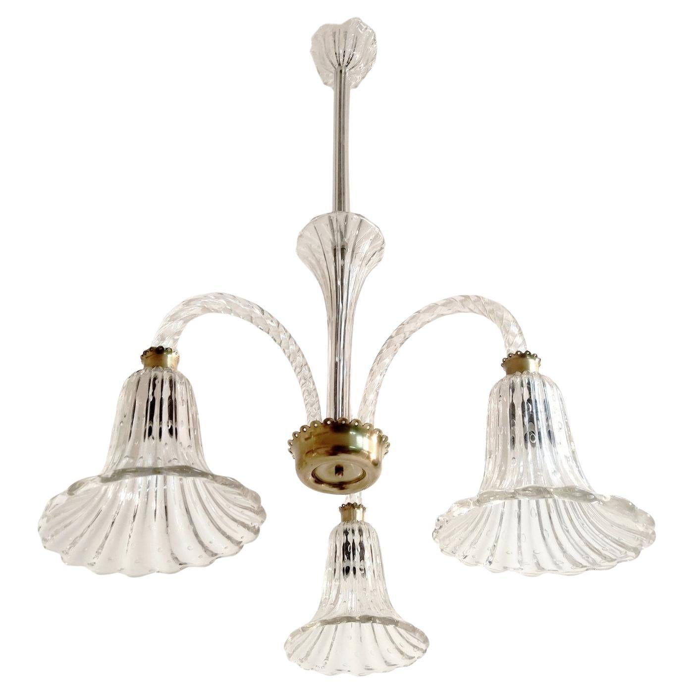 Barovier & Toso Murano Klarglas-Kronleuchter, Italien 1950er Jahre im Angebot