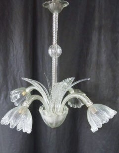 Barovier & Toso Murano Clear Glass Leaf Chandelier, Italy 1950's