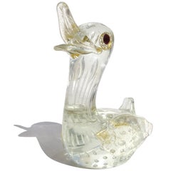 Barovier Toso Murano Clear Gold Flecks Italian Art Glass Bird Figurine Sculpture