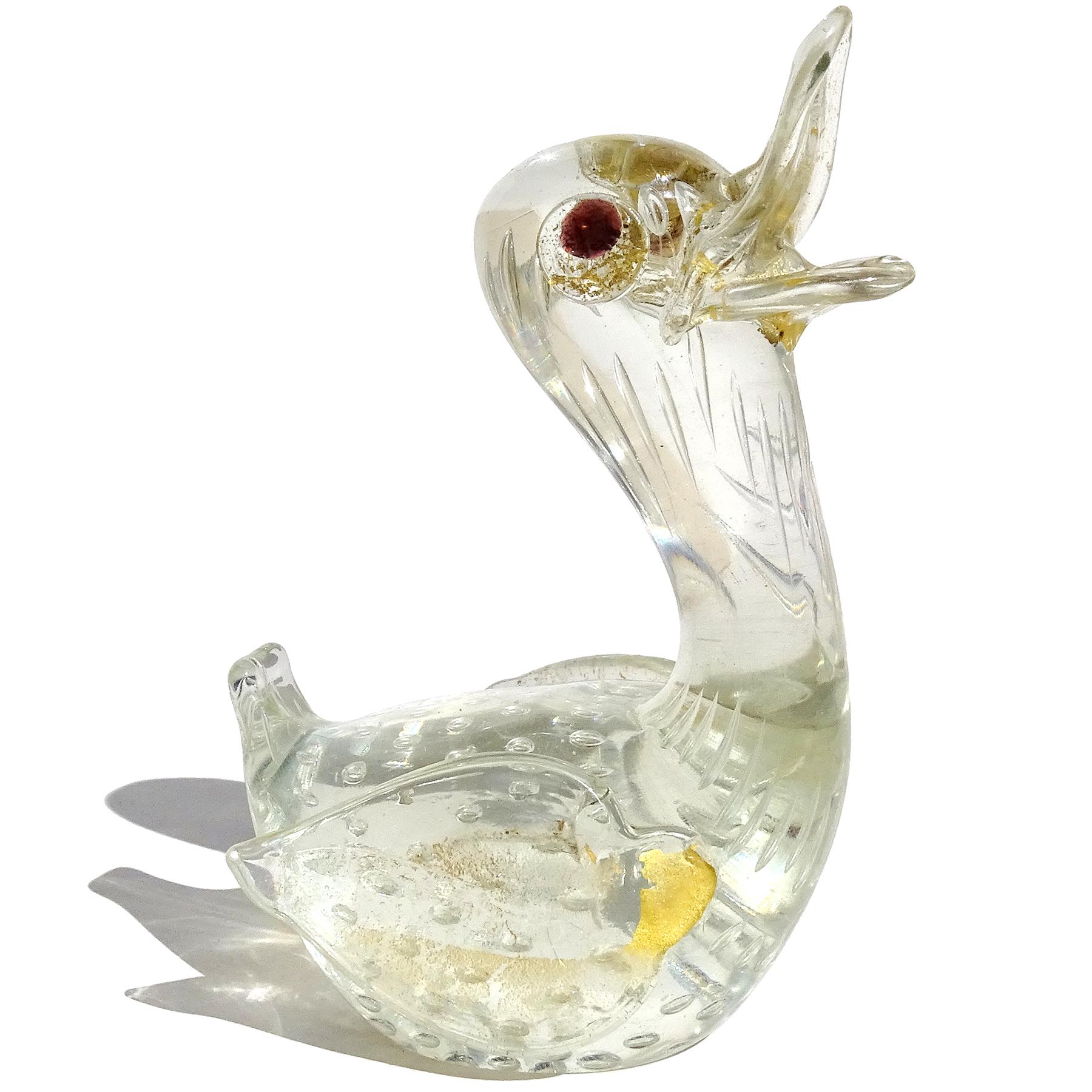 Barovier Toso, Vogelfigur aus italienischem Murano-Kunstglas mit klaren Goldflecken, Skulptur (Moderne der Mitte des Jahrhunderts) im Angebot