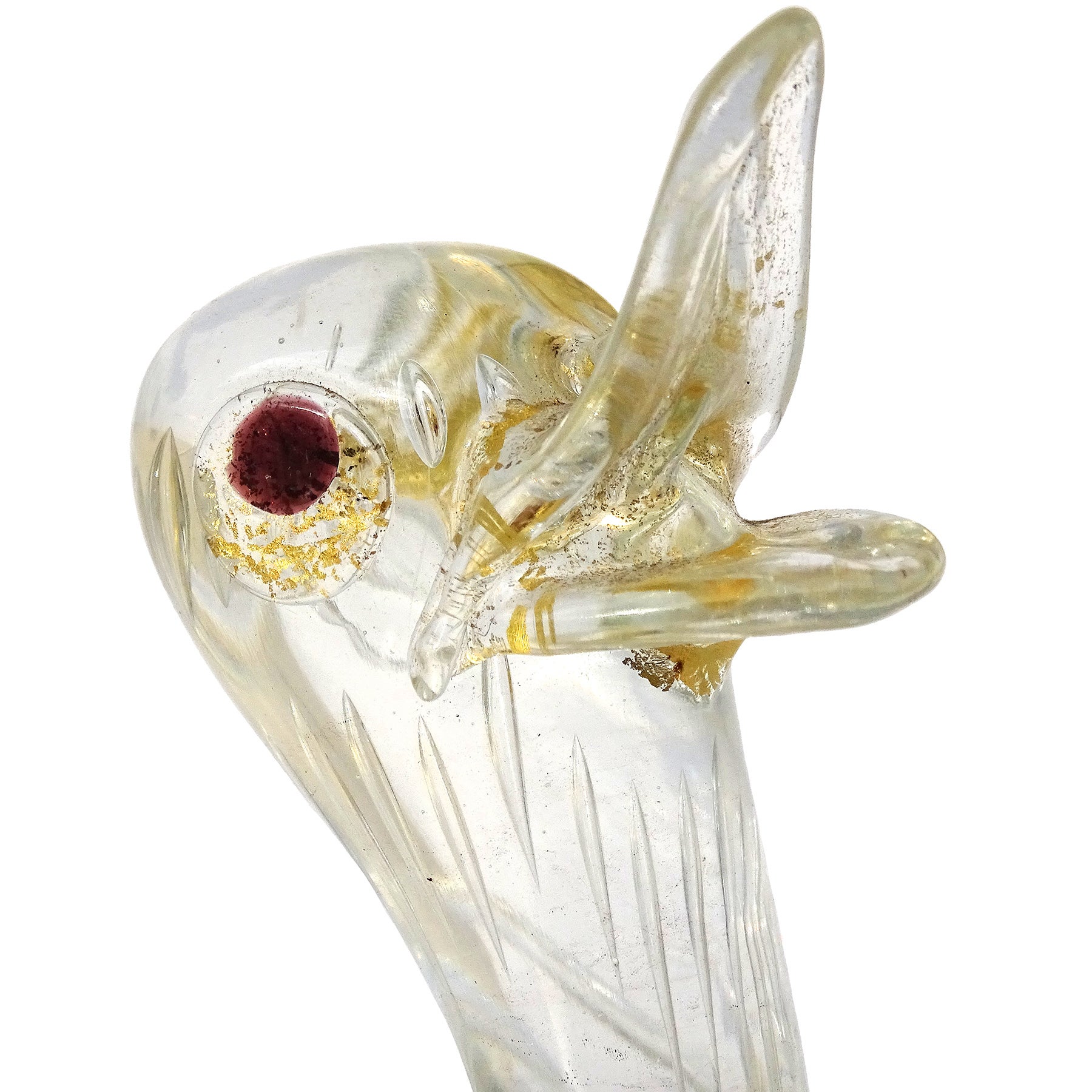 Barovier Toso, Vogelfigur aus italienischem Murano-Kunstglas mit klaren Goldflecken, Skulptur (Italienisch) im Angebot