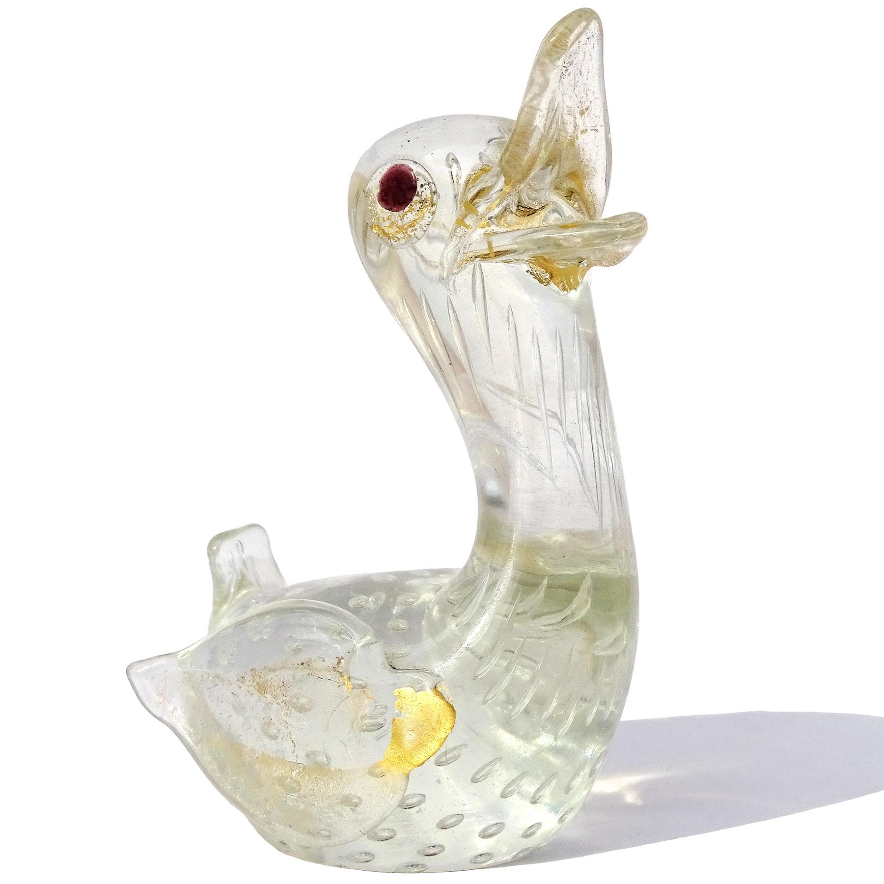 Barovier Toso, Vogelfigur aus italienischem Murano-Kunstglas mit klaren Goldflecken, Skulptur (Handgefertigt) im Angebot