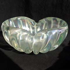 Barovier Toso Murano Clear Iridescent Italian Art Glass Chunky Ribbed Bowl