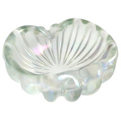 Barovier Toso Murano Clear Iridescent Italian Art Glass Chunky Ribbed Bowl
