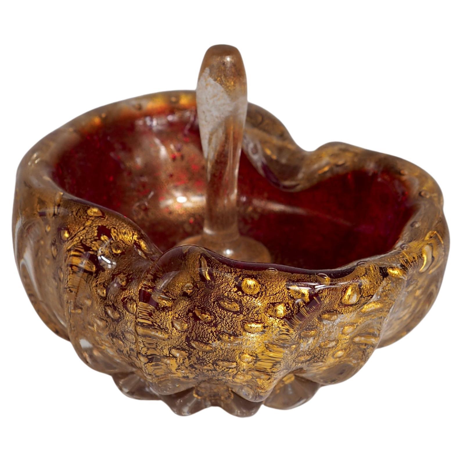 Barovier & Toso Murano "Cordonato d'Oro" Art Glass Bowl & Rare Glass Tamper For Sale