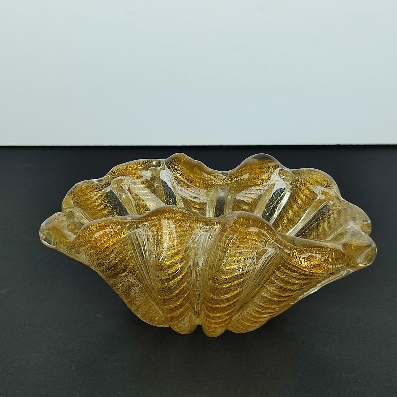 Barovier & Toso Murano Cordonato d'Oro Ciotola, gerippte Schale aus Kunstglas 1950er Jahre (Mitte des 20. Jahrhunderts) im Angebot