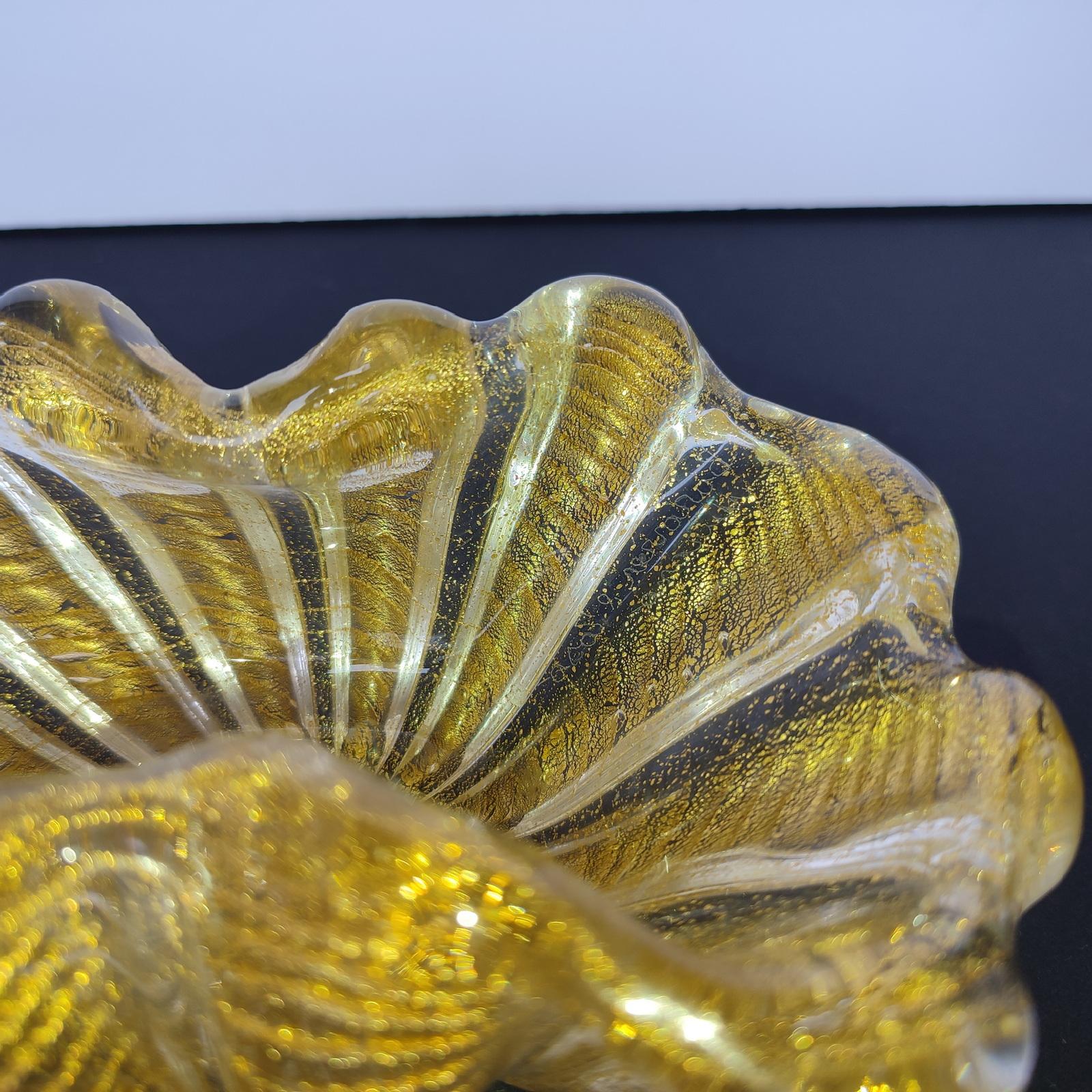 Barovier & Toso Murano Cordonato d'Oro Ciotola, gerippte Schale aus Kunstglas 1950er Jahre im Angebot 2