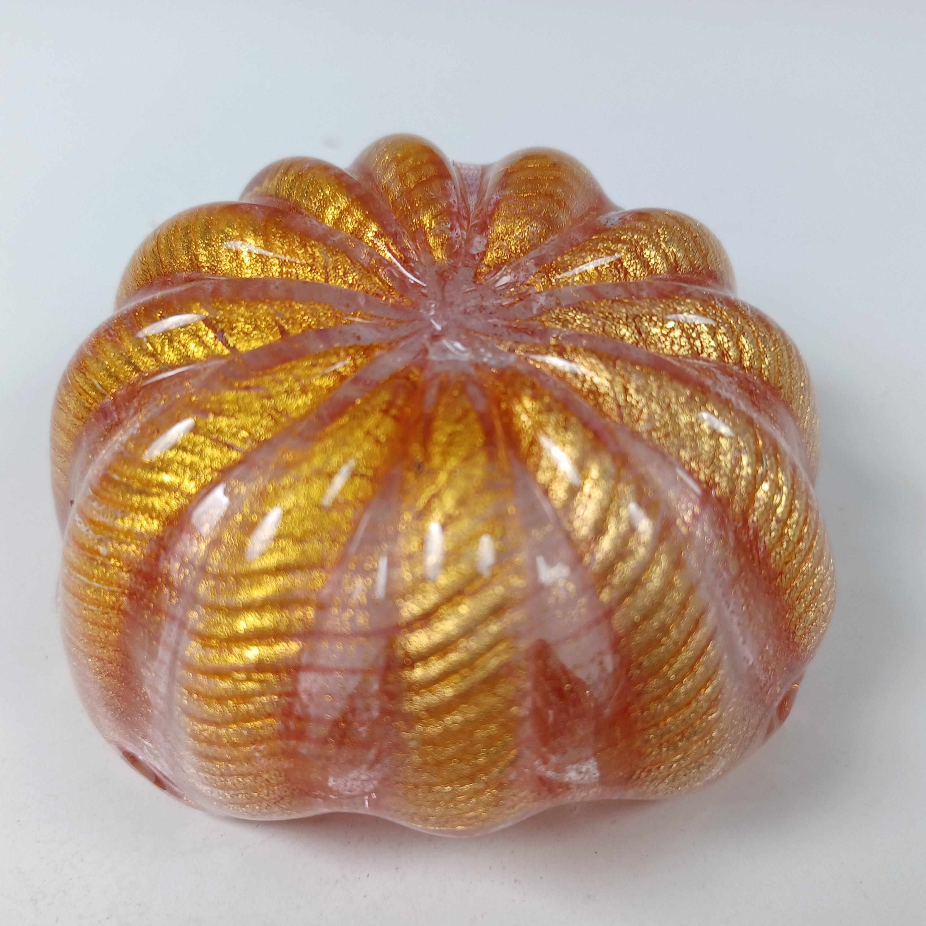 Barovier&Toso Murano Cordonato d'Oro Feuille d'or Bol en verre rouge en vente 2