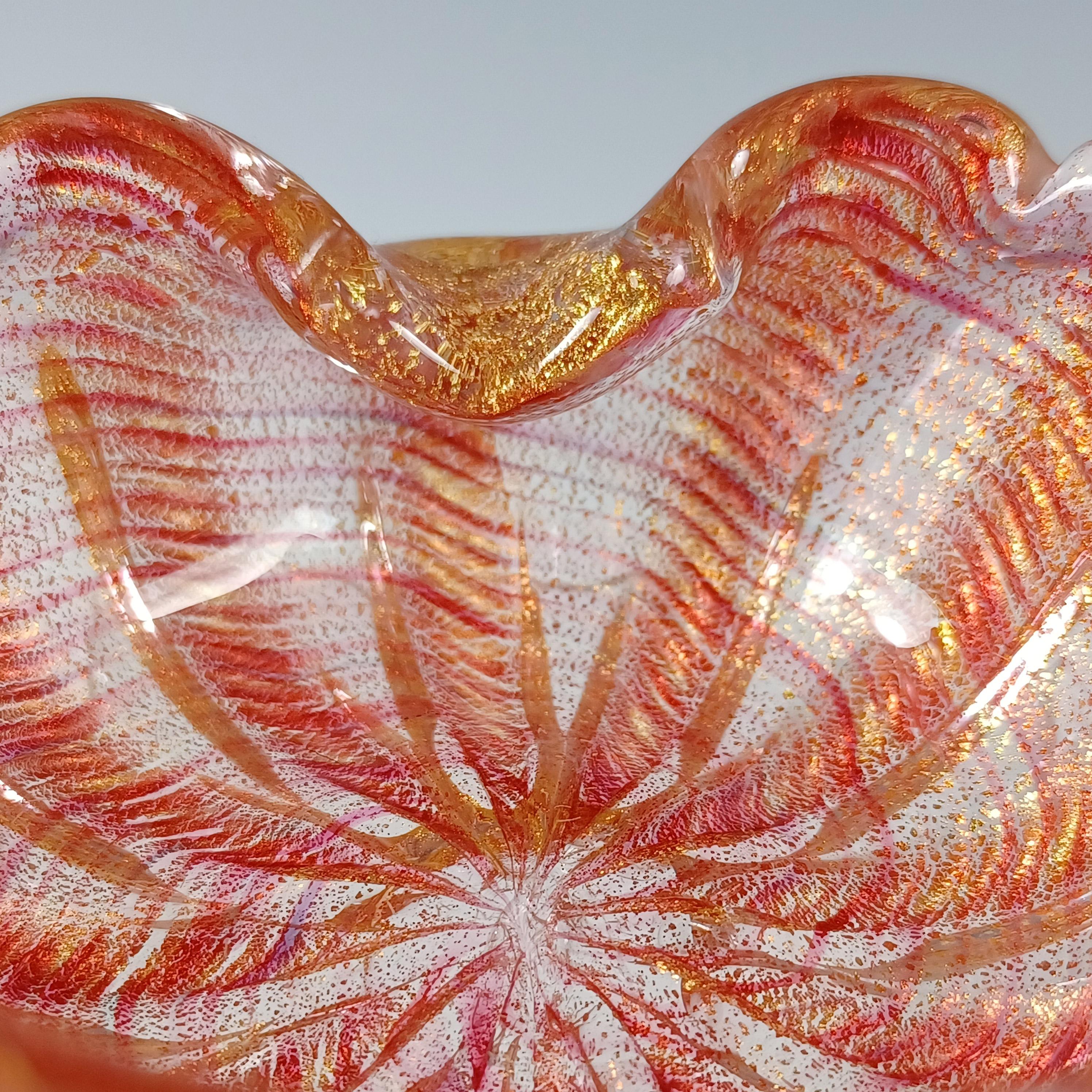 Fait main Barovier&Toso Murano Cordonato d'Oro Feuille d'or Bol en verre rouge en vente