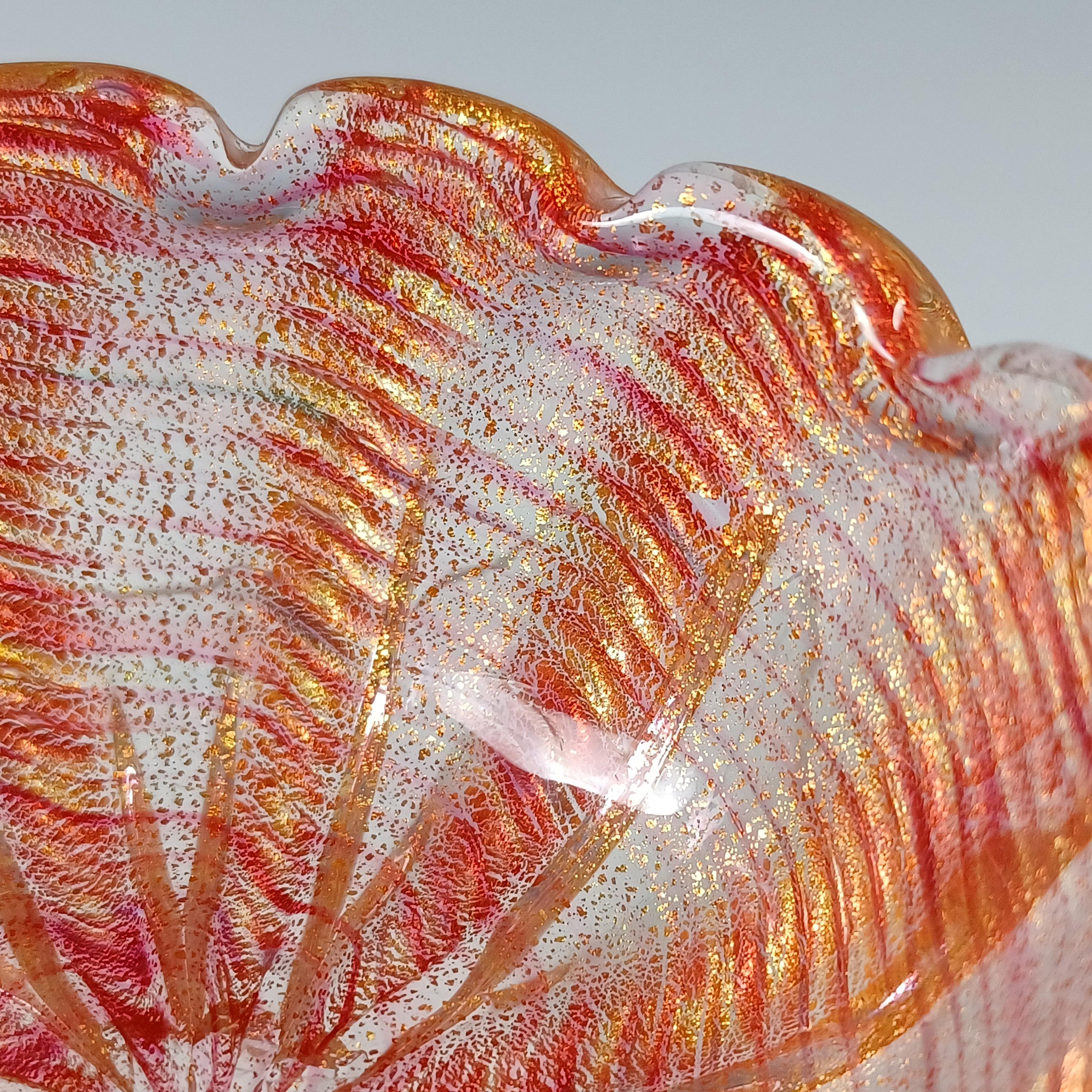 Verre Barovier&Toso Murano Cordonato d'Oro Feuille d'or Bol en verre rouge en vente