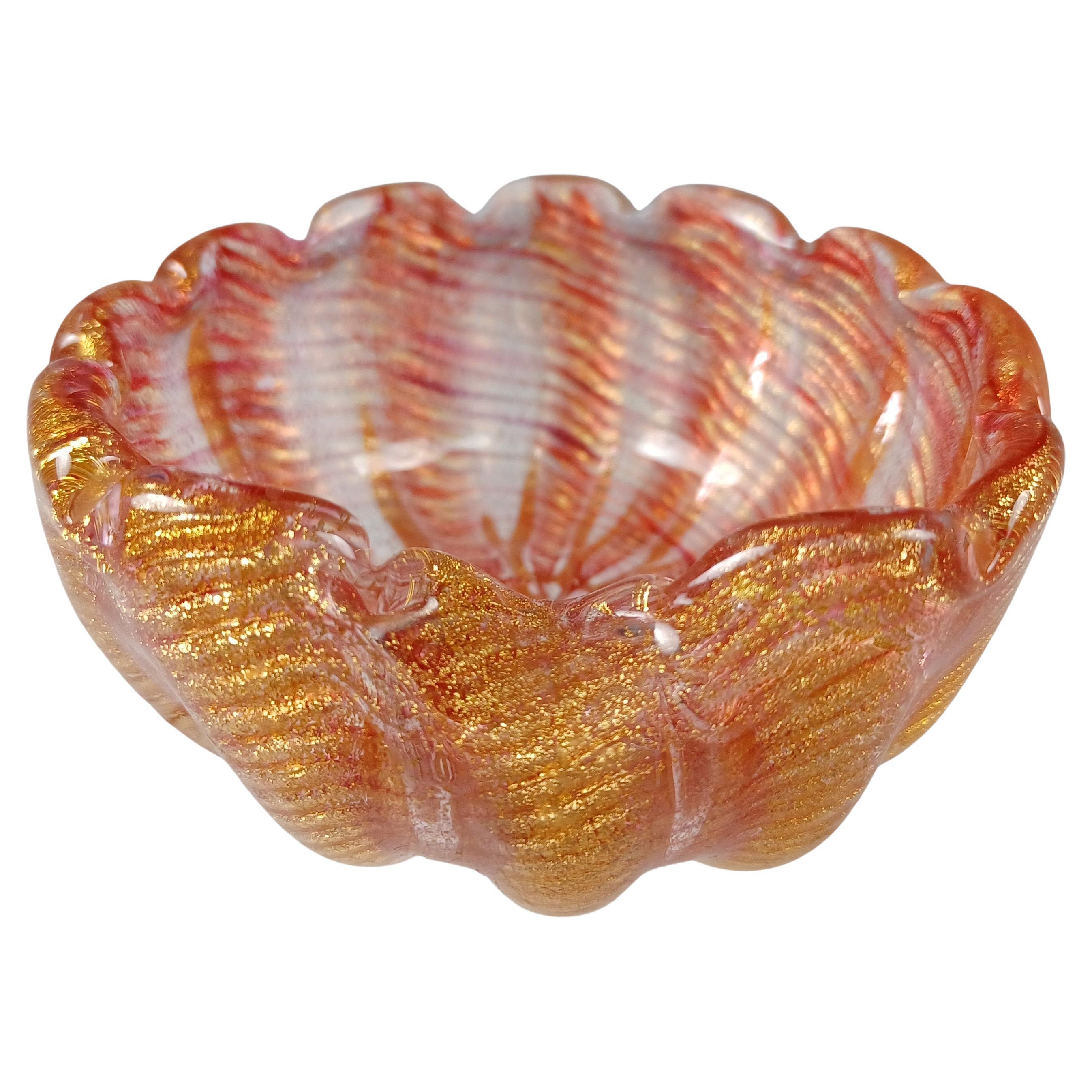 Barovier & Toso Murano Cordonato d'Oro Blattgold Rote Glasschale