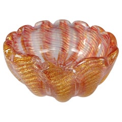 Barovier & Toso Murano Cordonato d'Oro Gold Leaf Red Glass Bowl