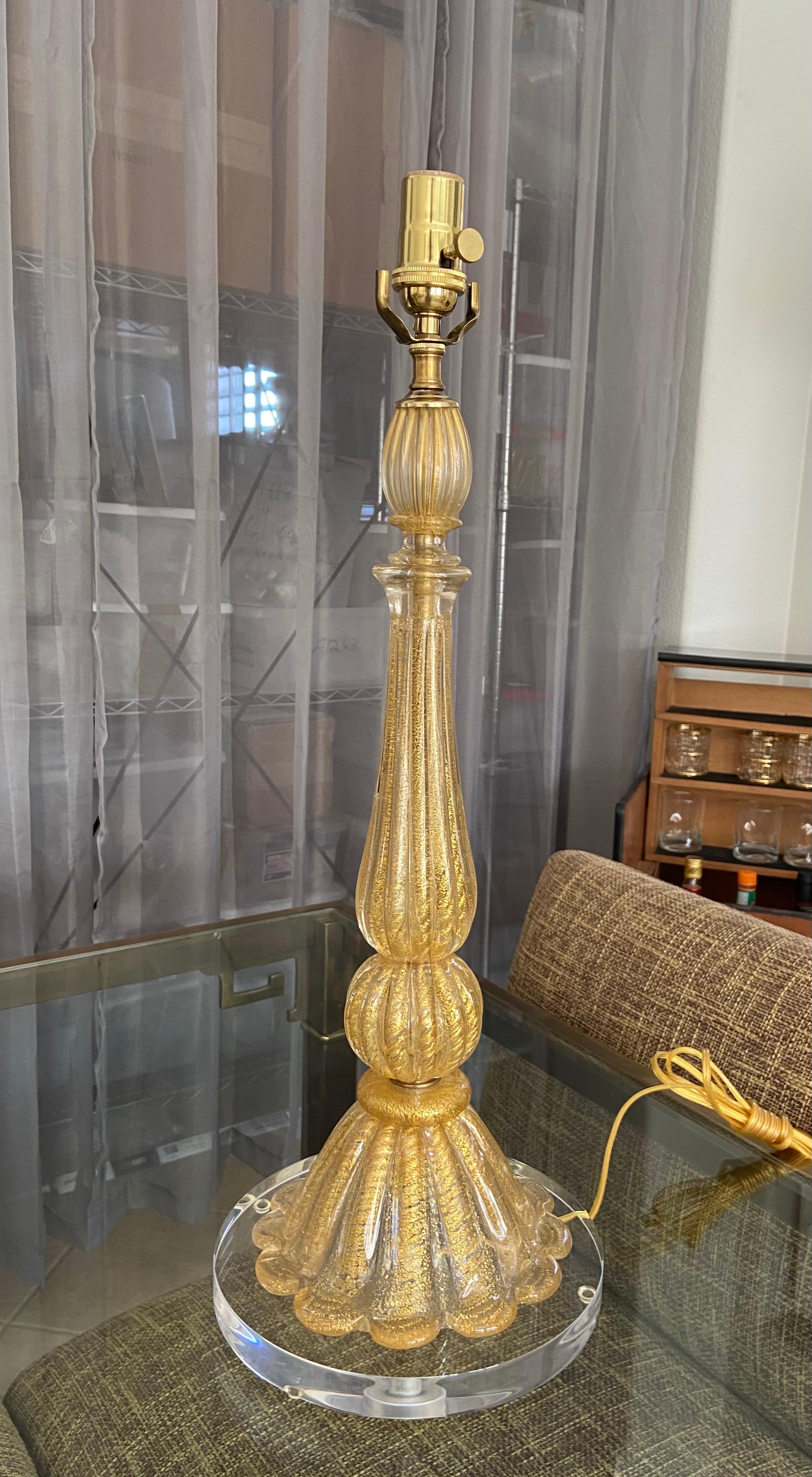 Italian Barovier & Toso Murano Coronado d'Oro Glass Table Lamp For Sale