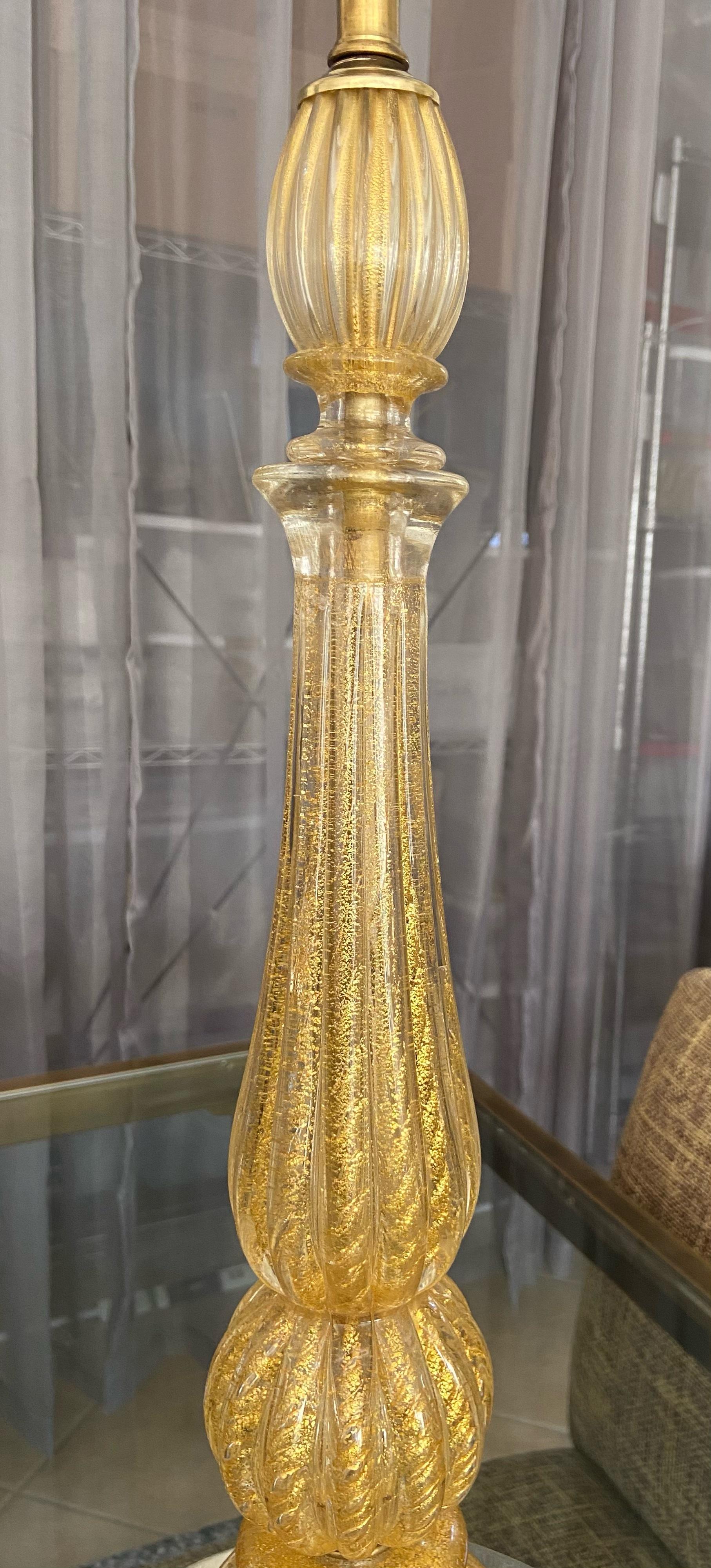 Mid-20th Century Barovier & Toso Murano Coronado d'Oro Glass Table Lamp For Sale