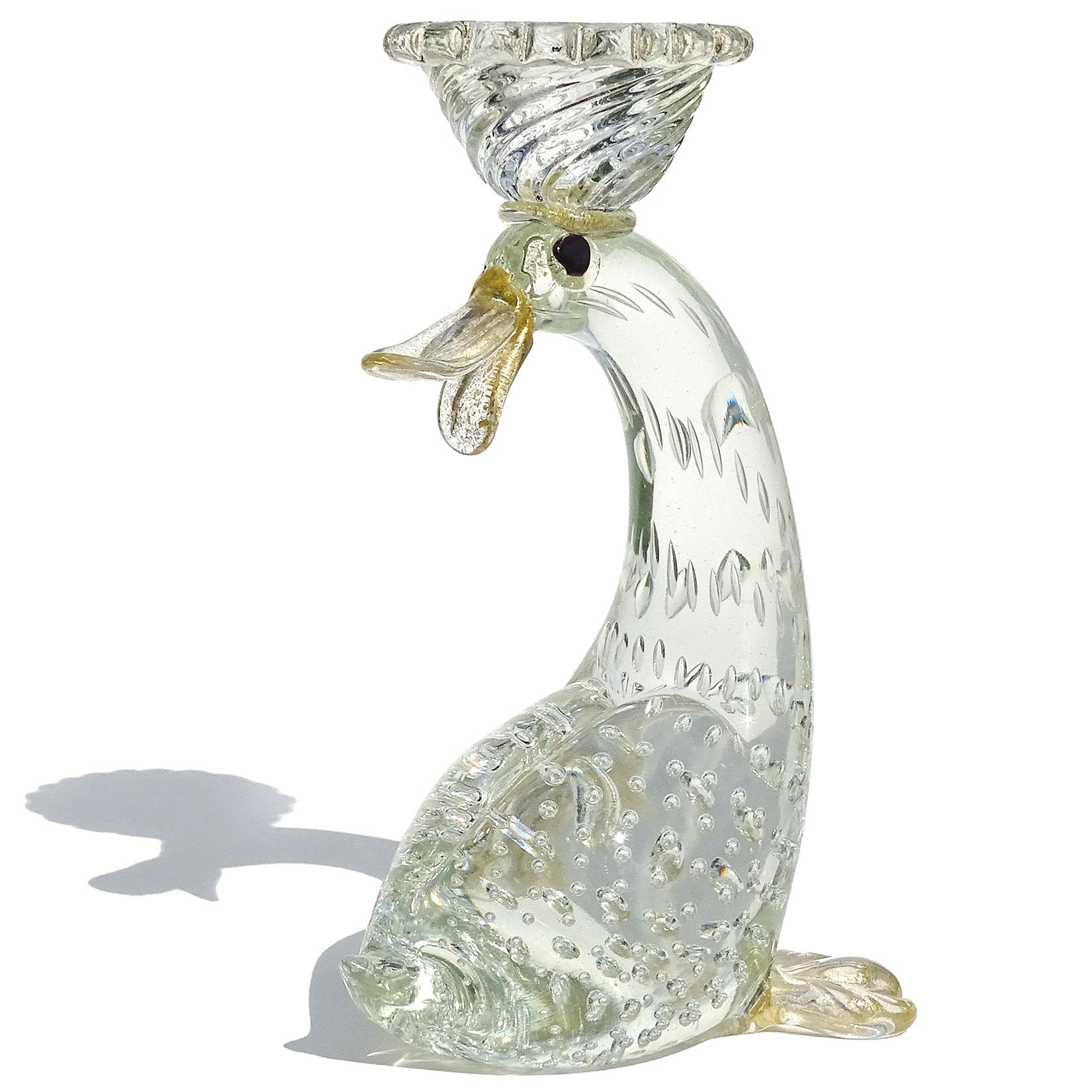 Mid-Century Modern Barovier Toso Murano Crystal Clear Gold Art Glass Sculpture en vente
