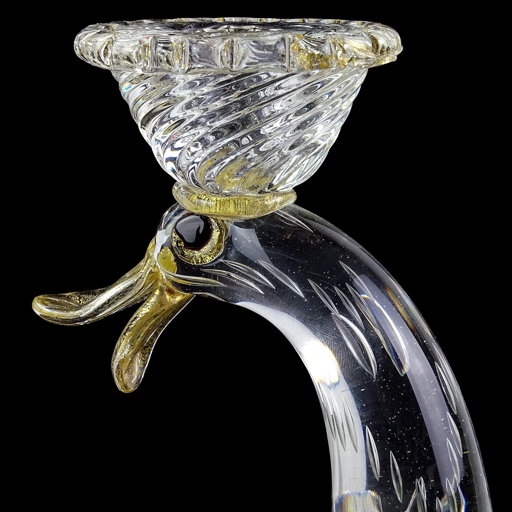 italien Barovier Toso Murano Crystal Clear Gold Art Glass Sculpture en vente