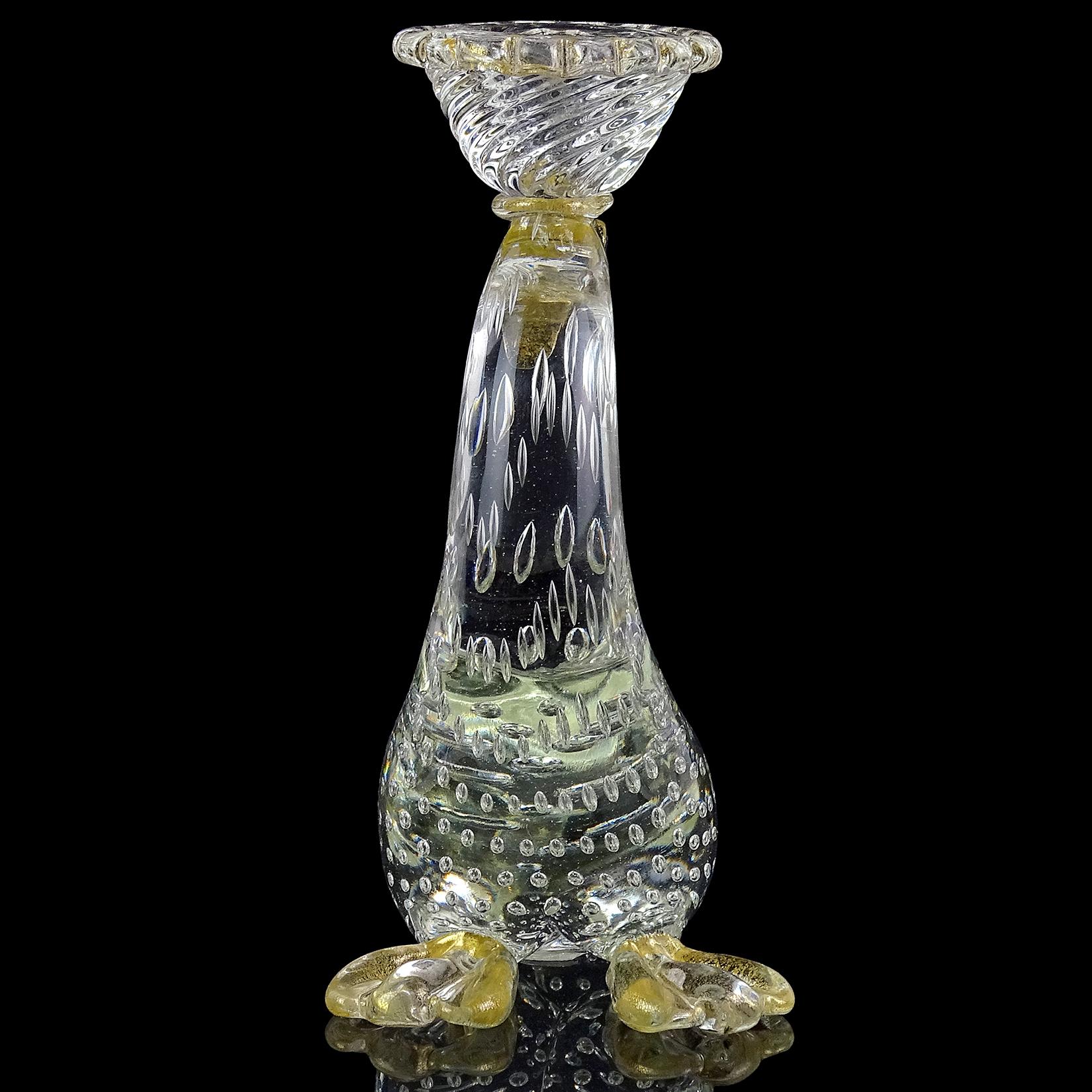 Cristal Barovier Toso Murano Crystal Clear Gold Art Glass Sculpture en vente