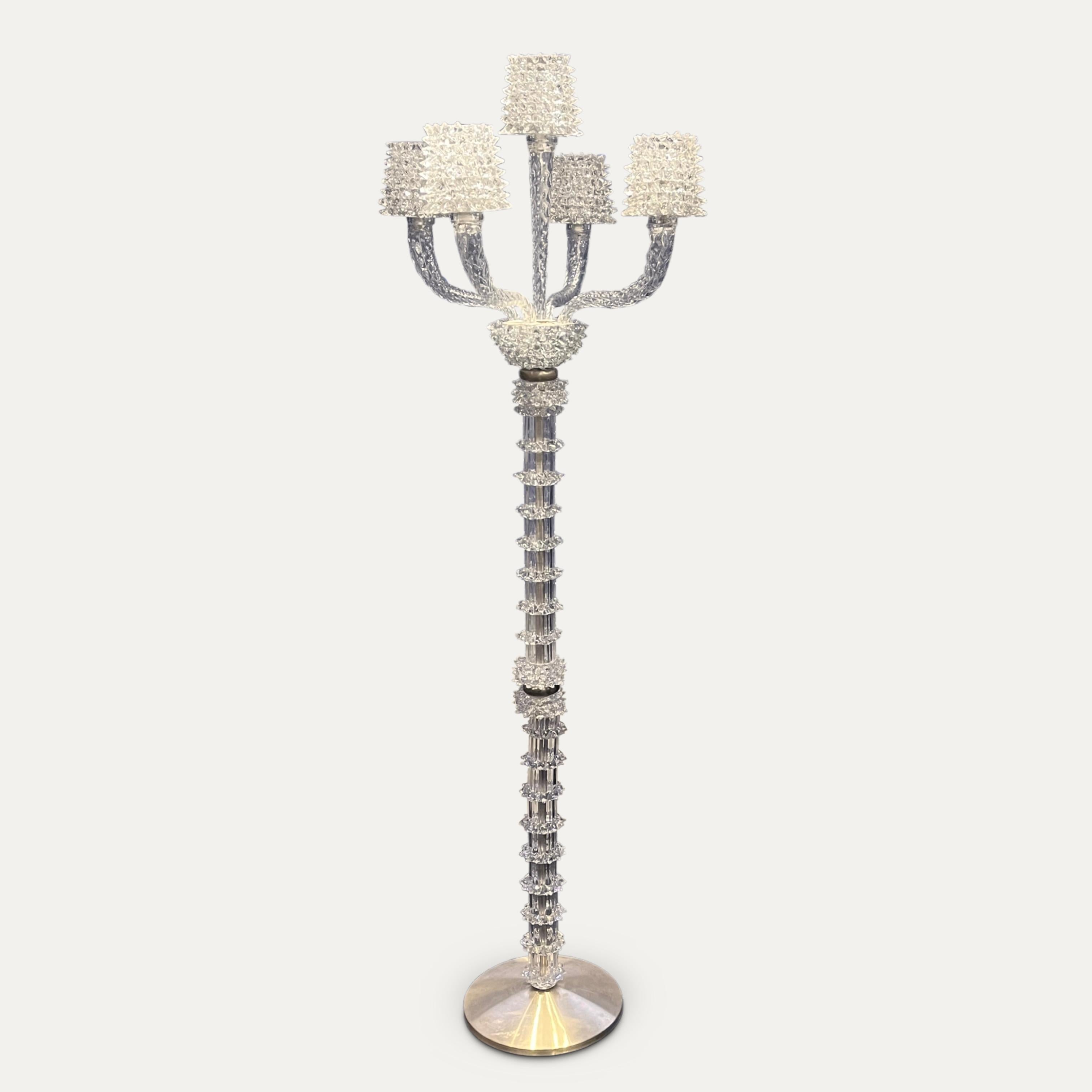 A rare hand blown Rostrato glass floor lamp by Barovier & Toso, circa 1940
Standing almost 2m tall, five arms each with a Rostrato shade, brass hardware and base.

Location: Shoreditch, London
