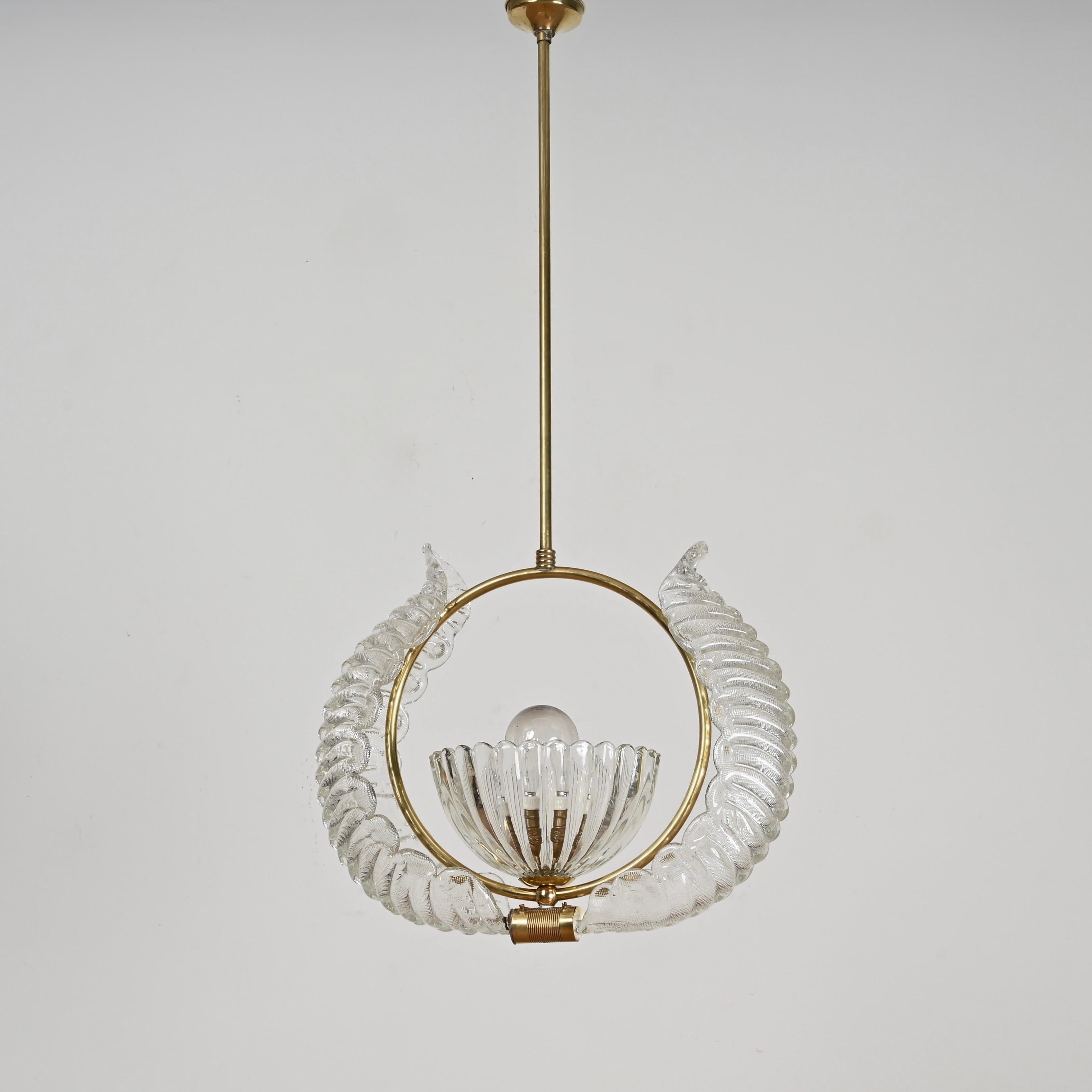 Barovier & Toso Murano-Glas und Messing-Blumen-Kronleuchter, Italien, 1940er Jahre im Angebot 4