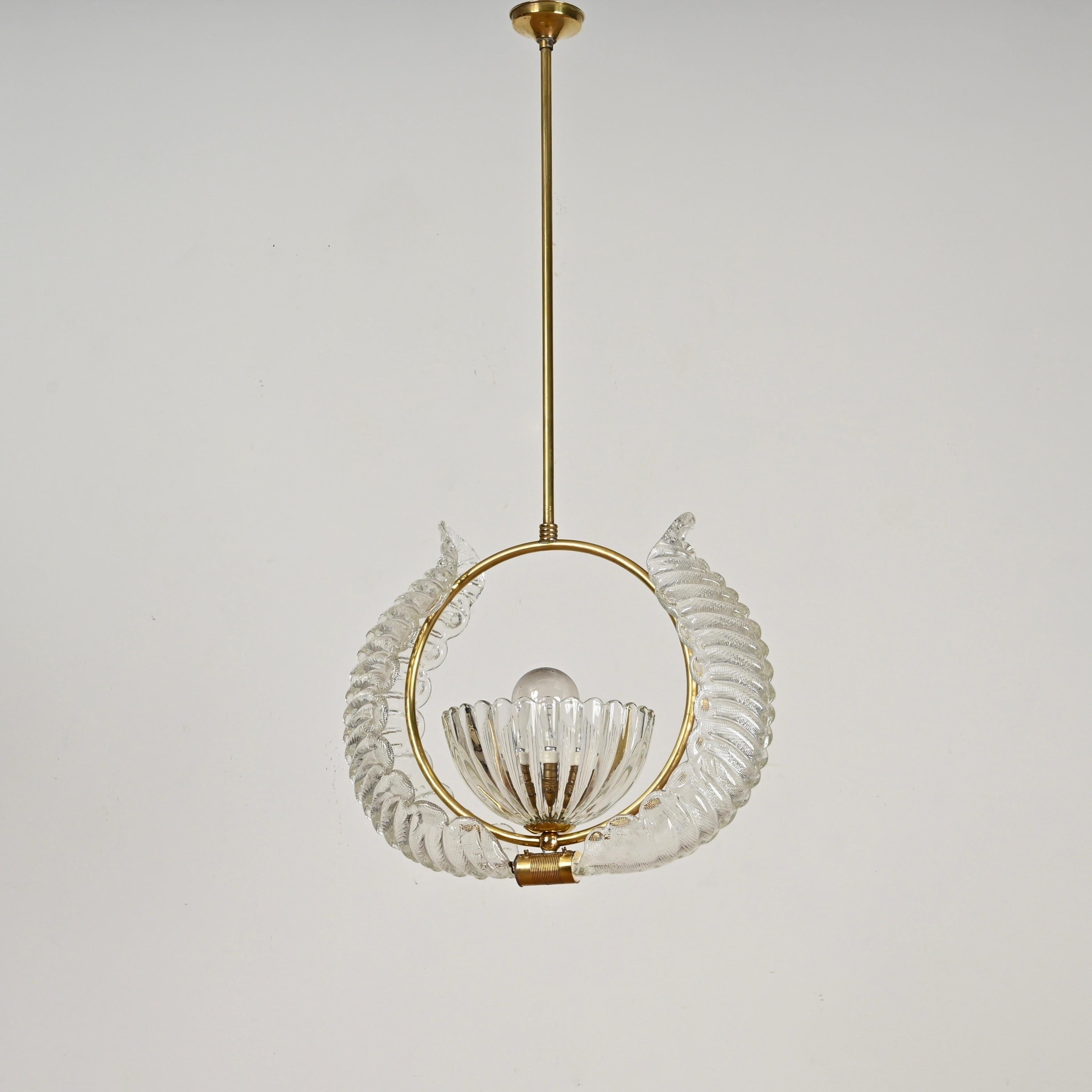 Barovier & Toso Murano-Glas und Messing-Blumen-Kronleuchter, Italien, 1940er Jahre im Angebot 5