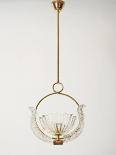 Barovier & Toso Murano Glass and Brass Flower Chandelier, Italy, 1940s