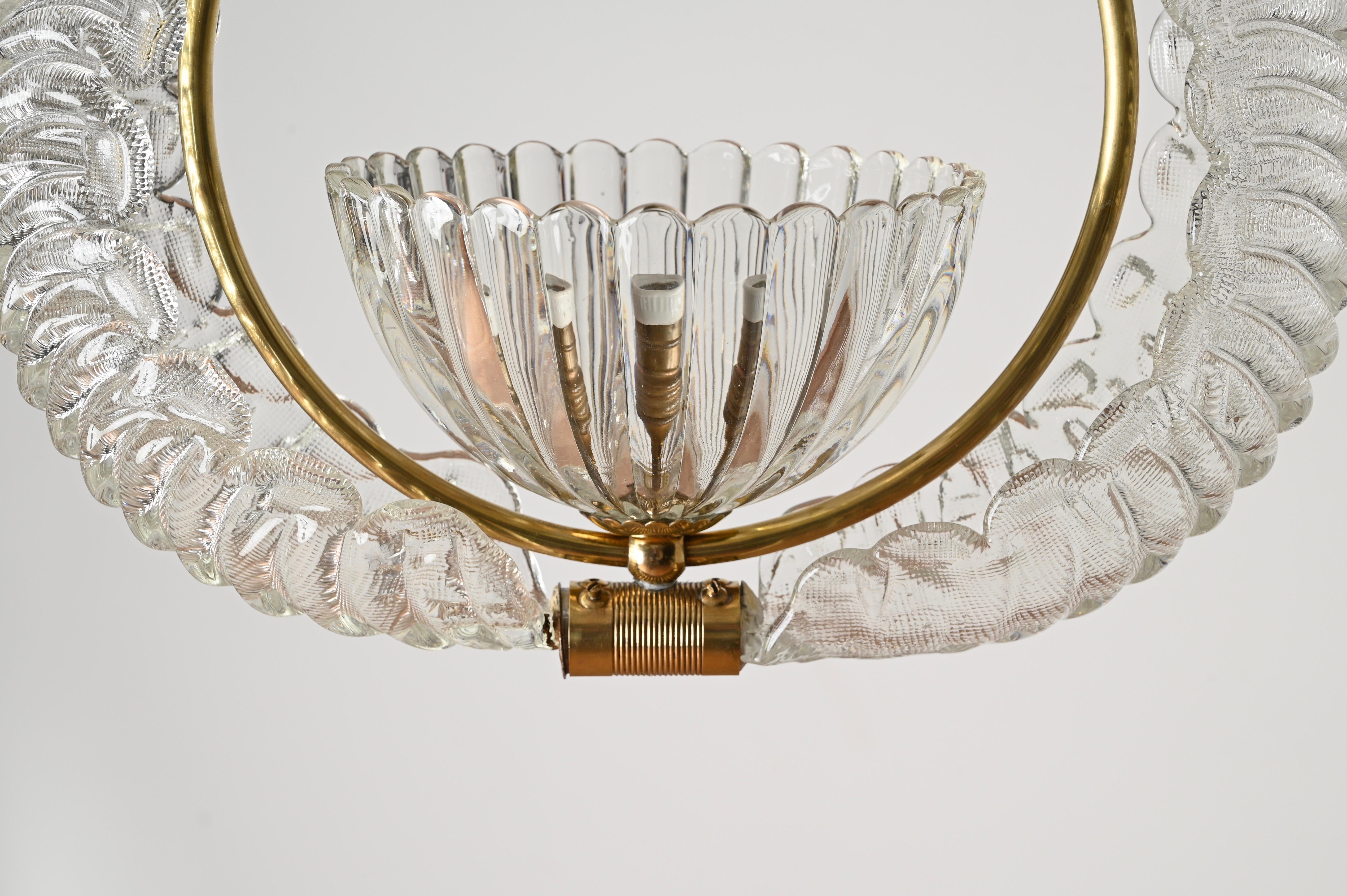 Barovier & Toso Murano-Glas und Messing-Blumen-Kronleuchter, Italien, 1940er Jahre im Angebot 2