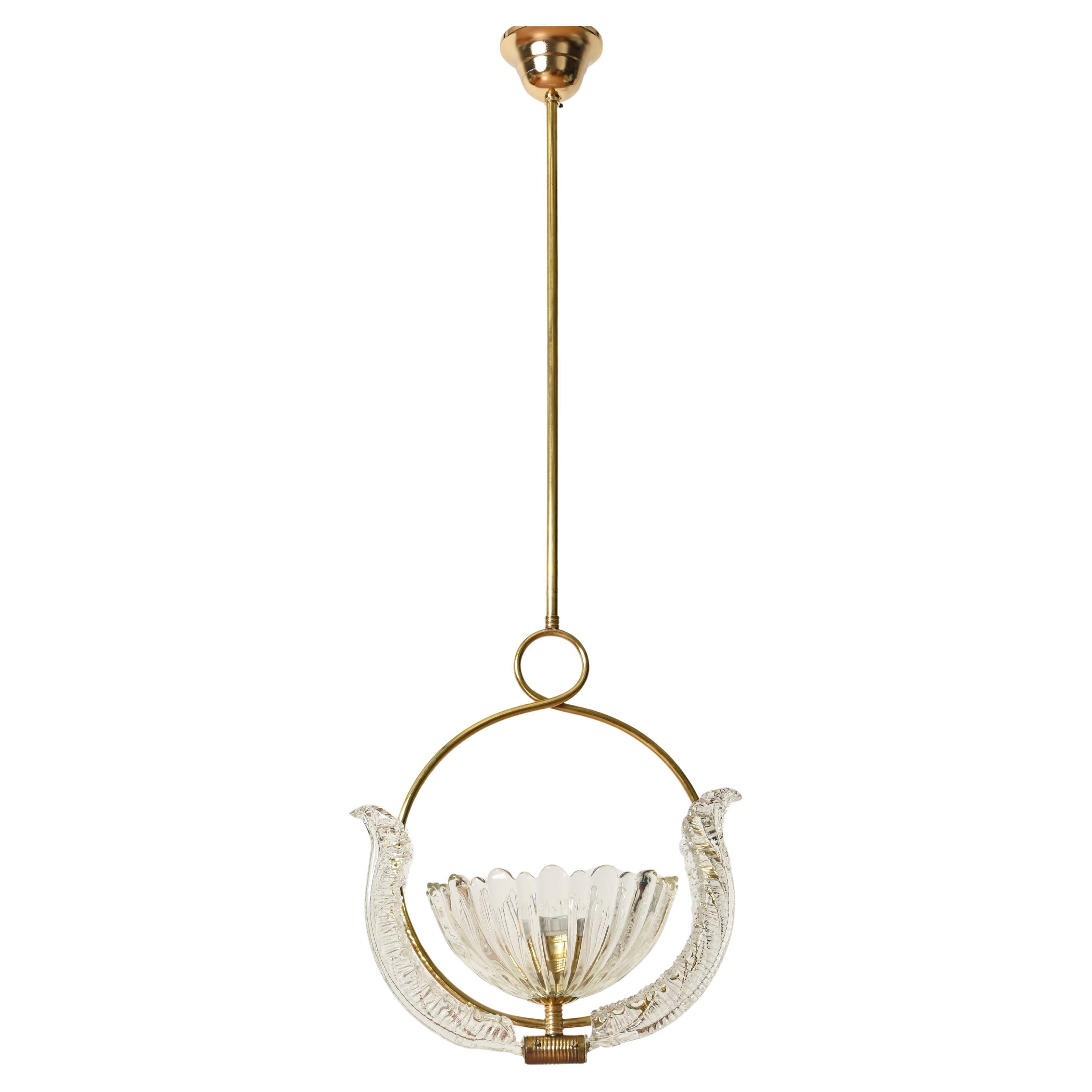 Barovier & Toso Murano Glass and Brass Flower Chandelier, Italy, 1940s