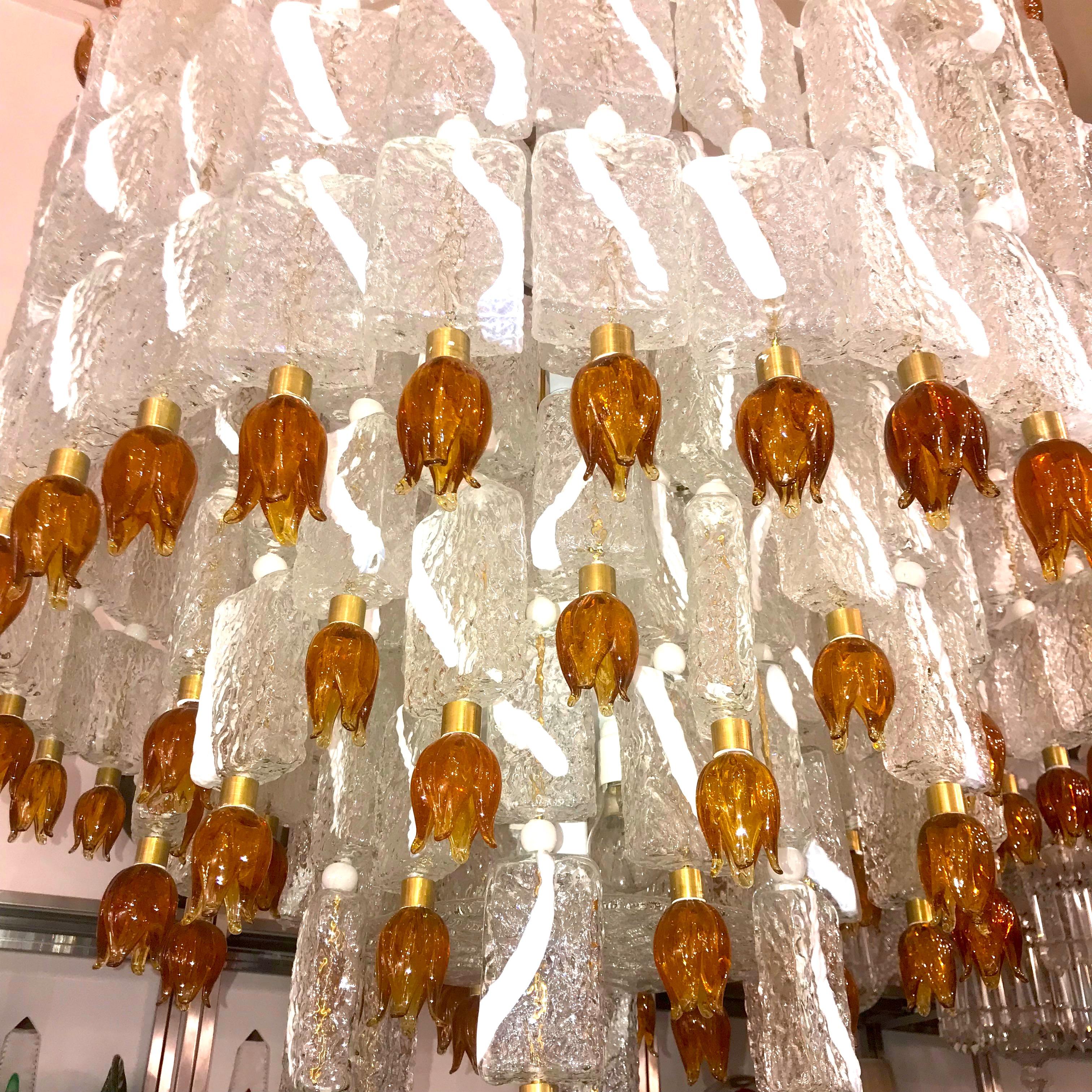 Barovier & Toso Murano Glass Blocks with Gold Rosettes Chandelier, 1940 For Sale 5