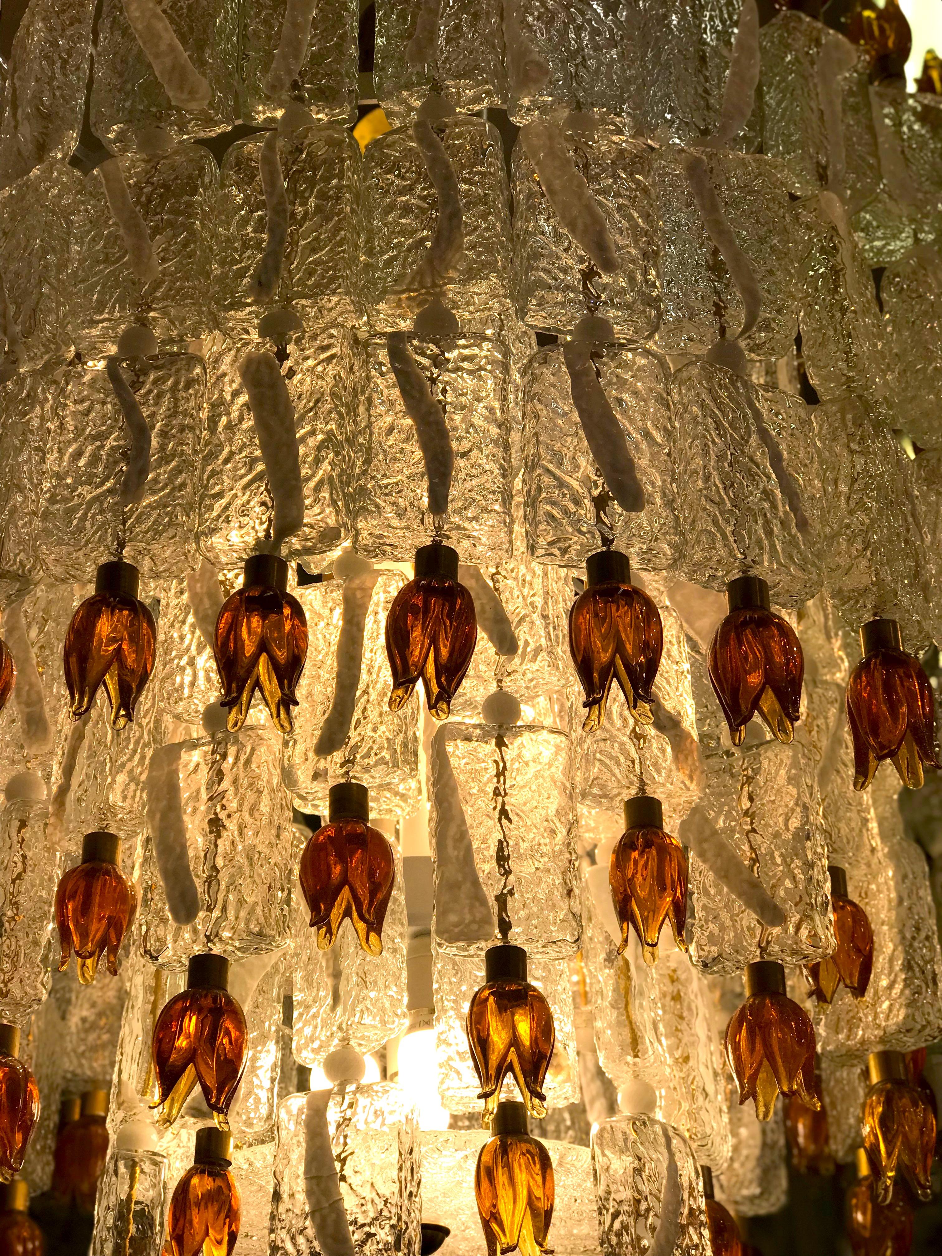 Barovier & Toso Murano Glass Blocks with Gold Rosettes Chandelier, 1940 For Sale 8