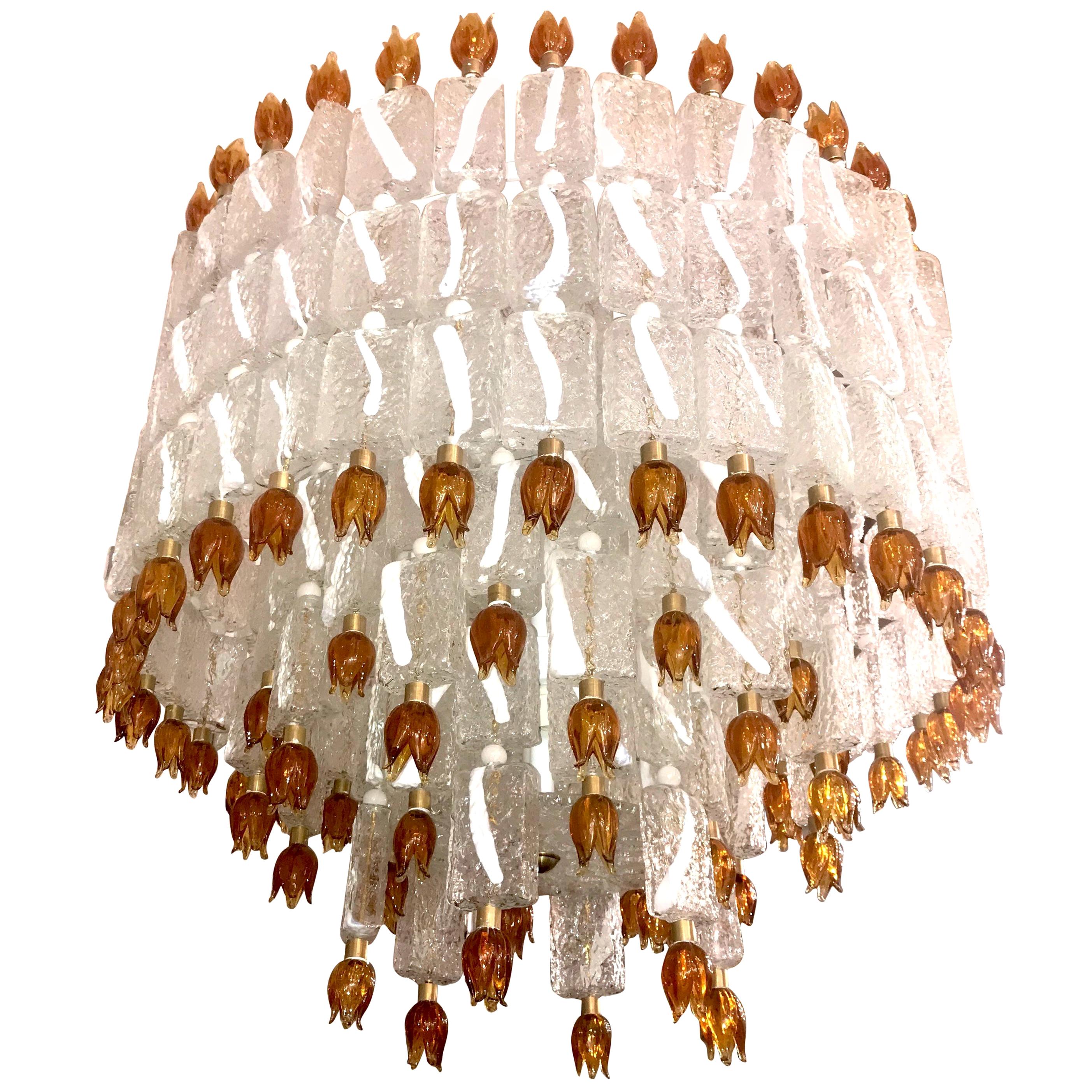 Barovier & Toso Murano Glass Blocks with Gold Rosettes Chandelier, 1940 For Sale
