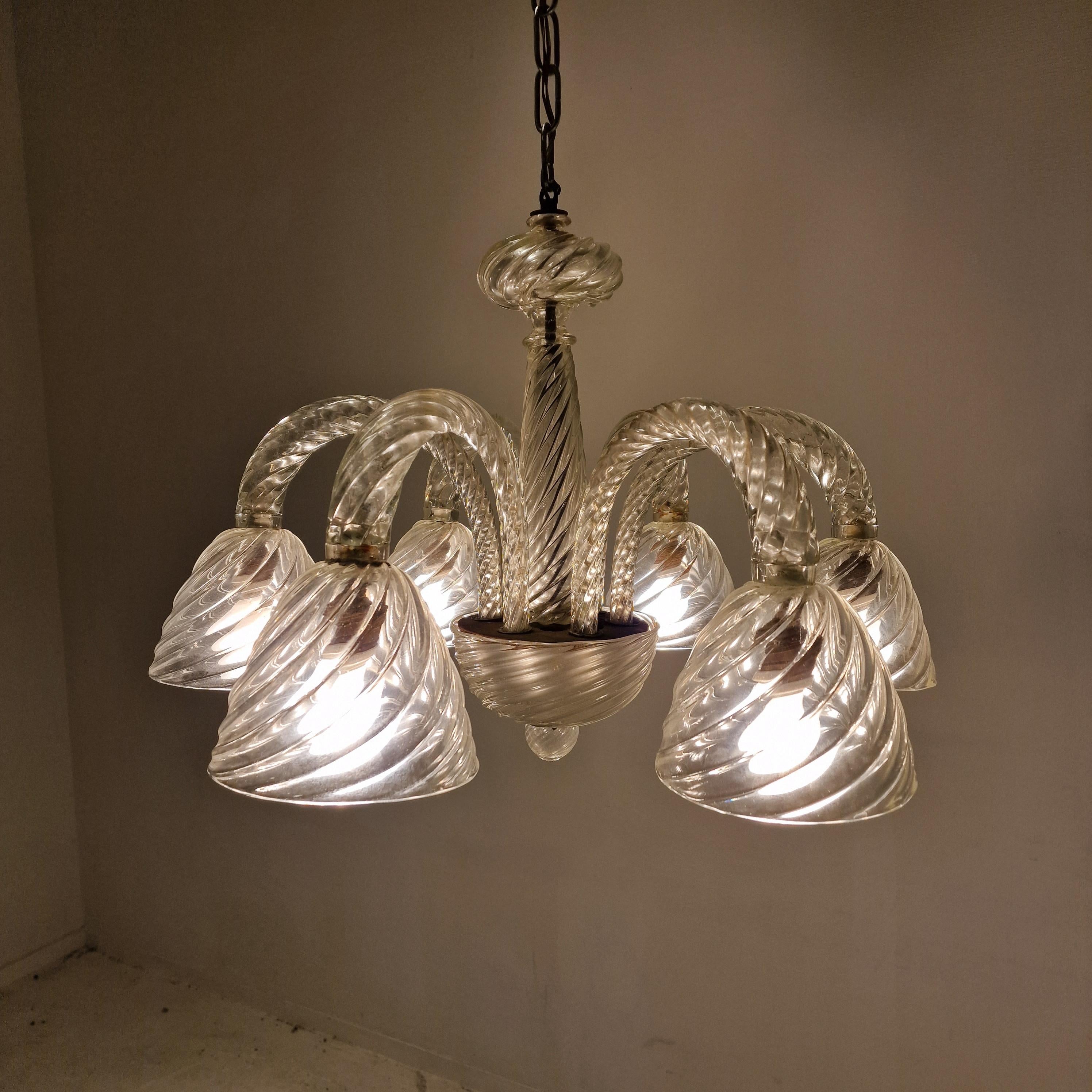 Mid-Century Modern Barovier & Toso Murano Glass Chandelier, Italy 1950's For Sale