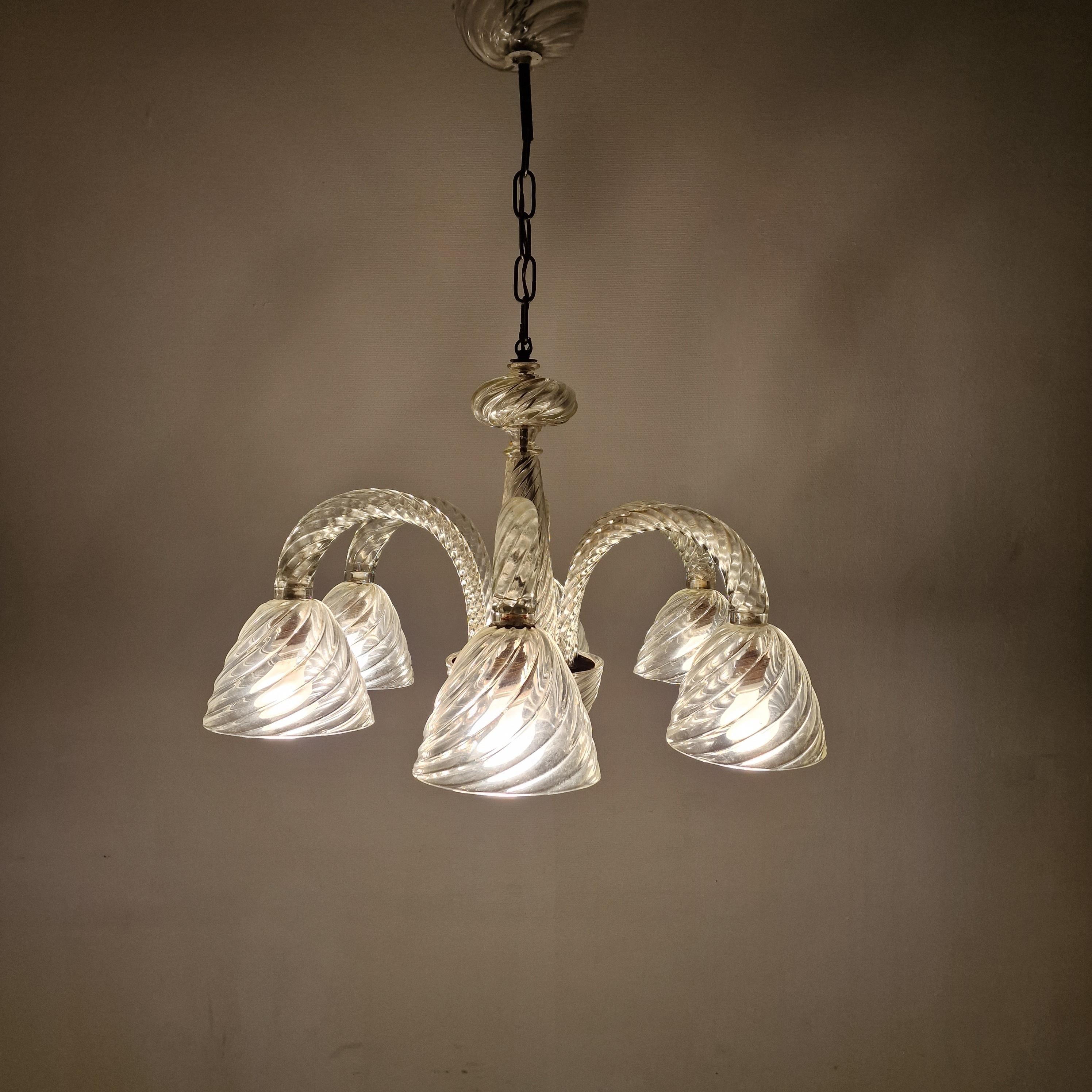 Italian Barovier & Toso Murano Glass Chandelier, Italy 1950's For Sale