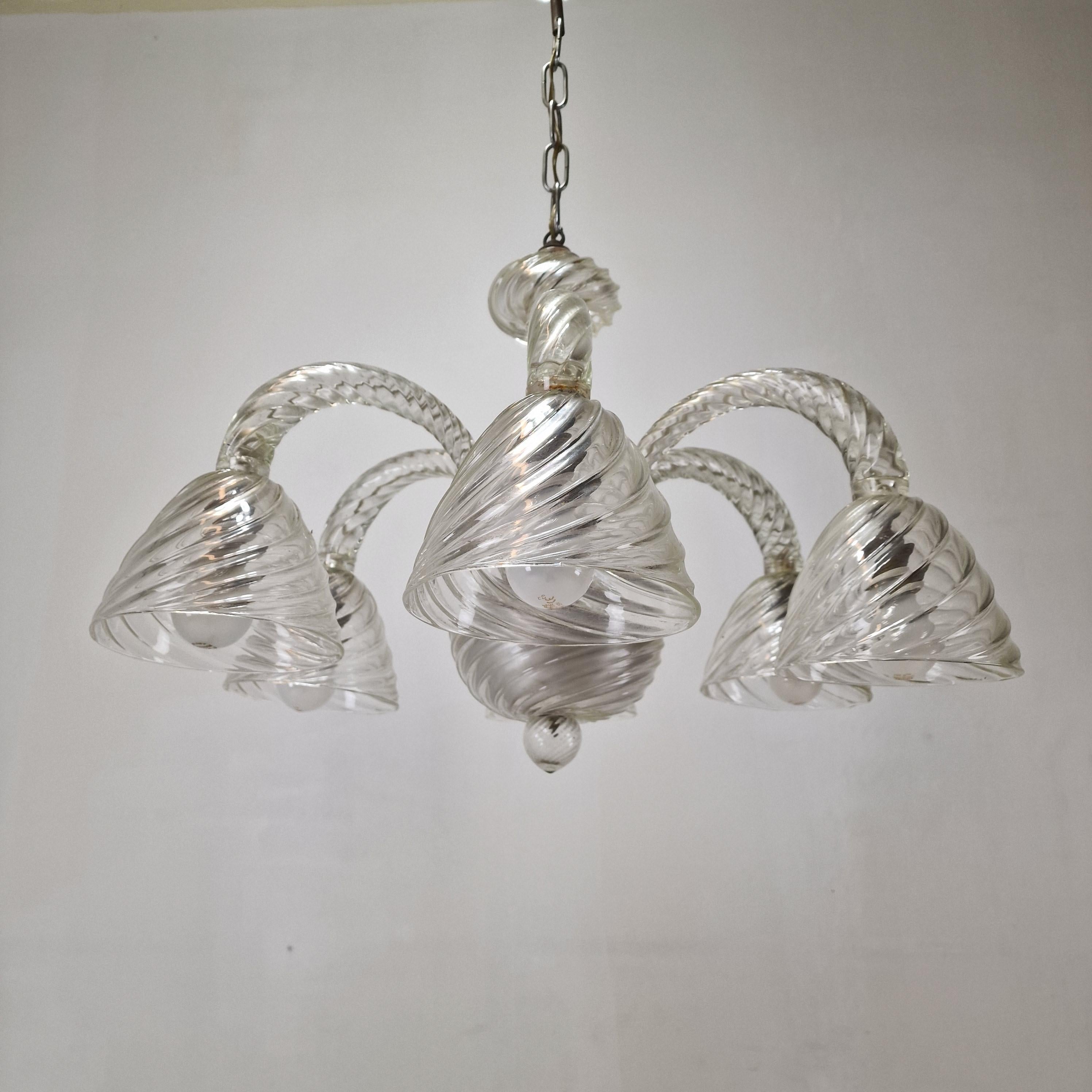 Barovier & Toso Murano Glass Chandelier, Italy 1950's For Sale 1